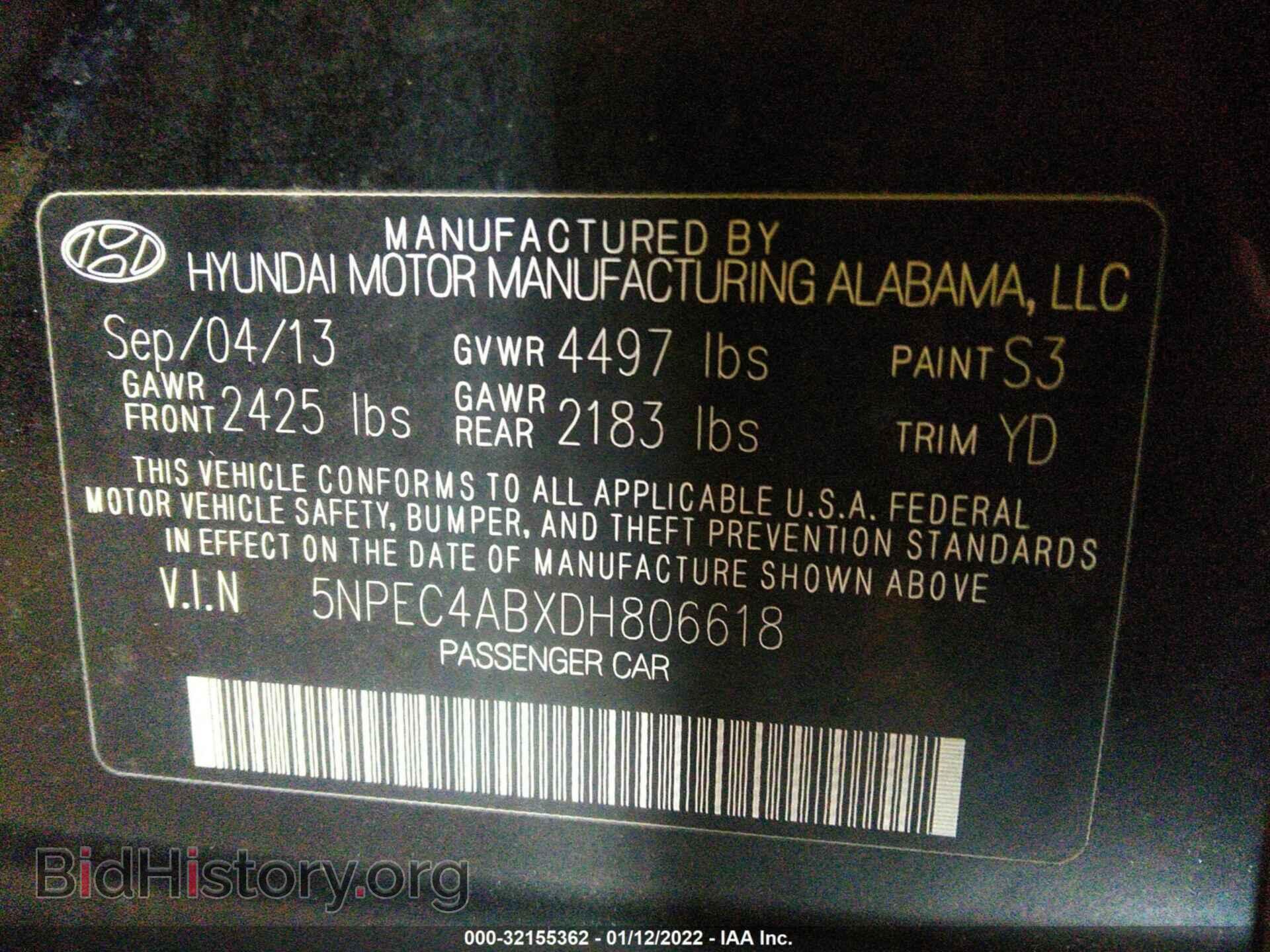 2013 HYUNDAI SONATA - VIN: 5NPEC4ABXDH806618 - Фото 9