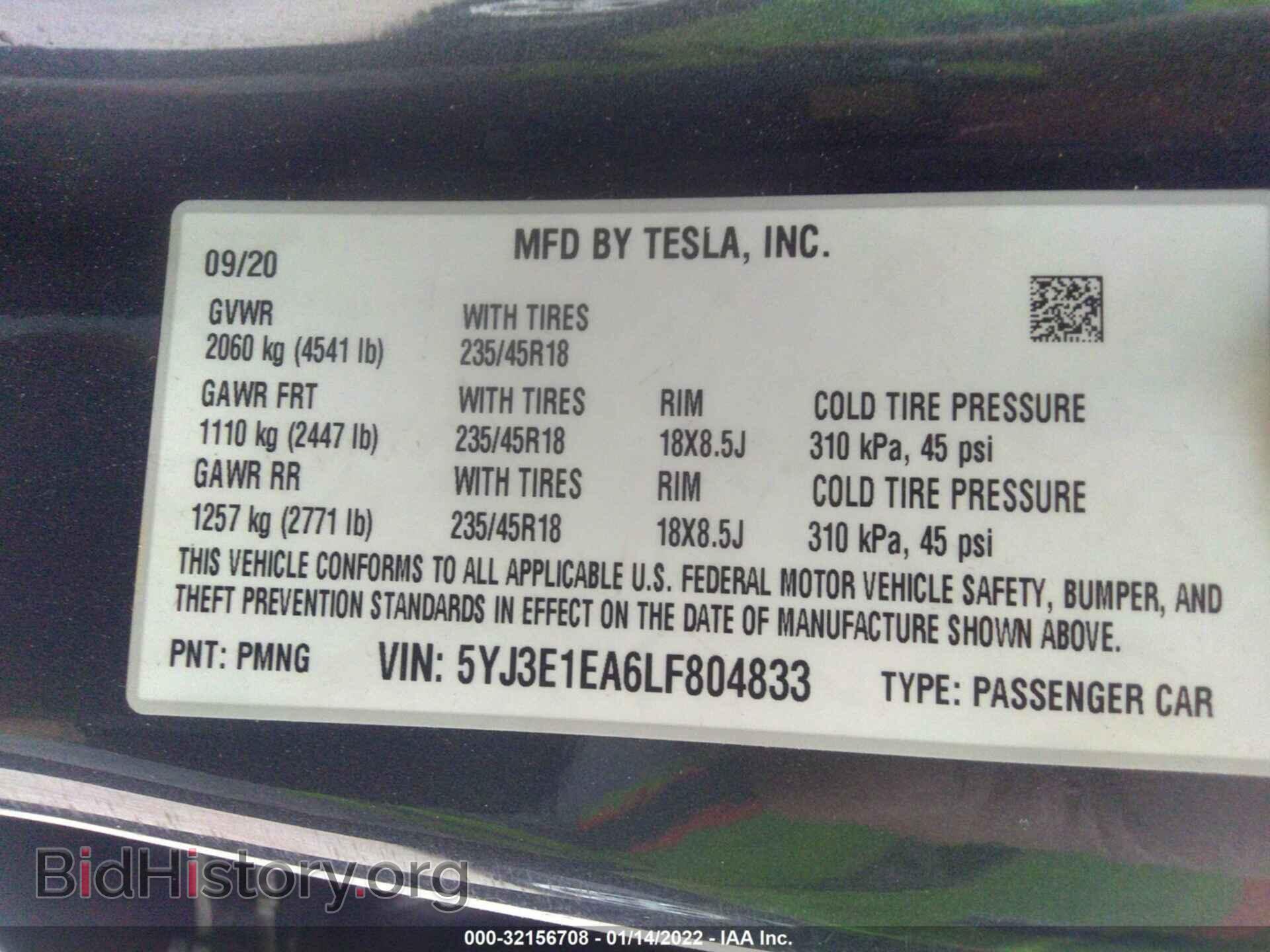 2020 TESLA MODEL 3 - VIN: 5YJ3E1EA6LF804833 - Фото 9