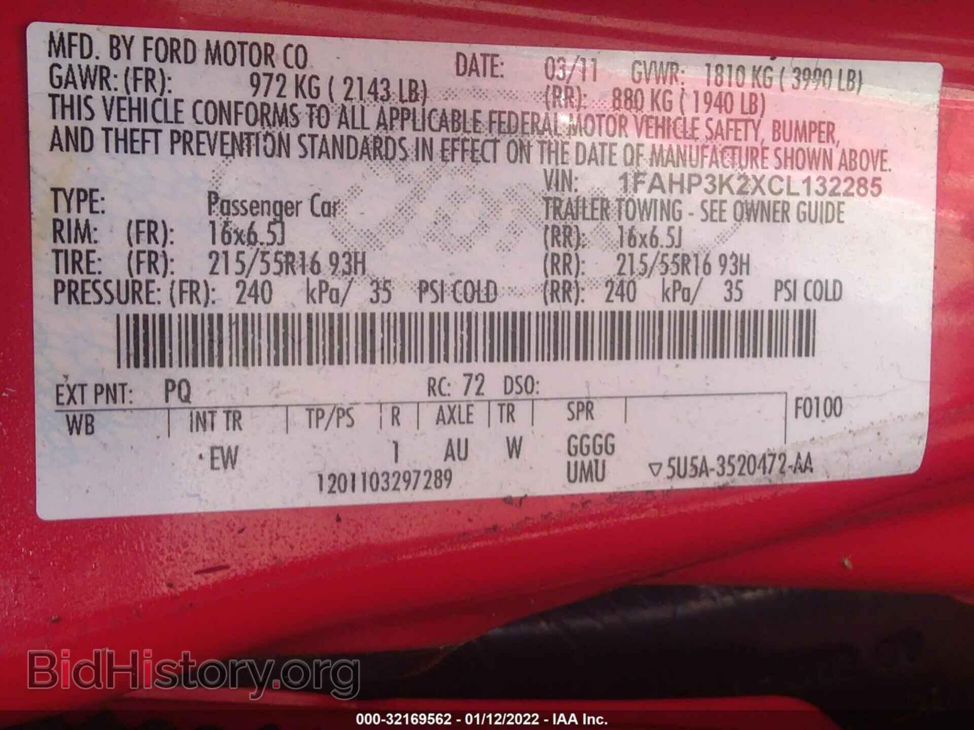 2012 FORD FOCUS - VIN: 1FAHP3K2XCL132285 - Фото 9