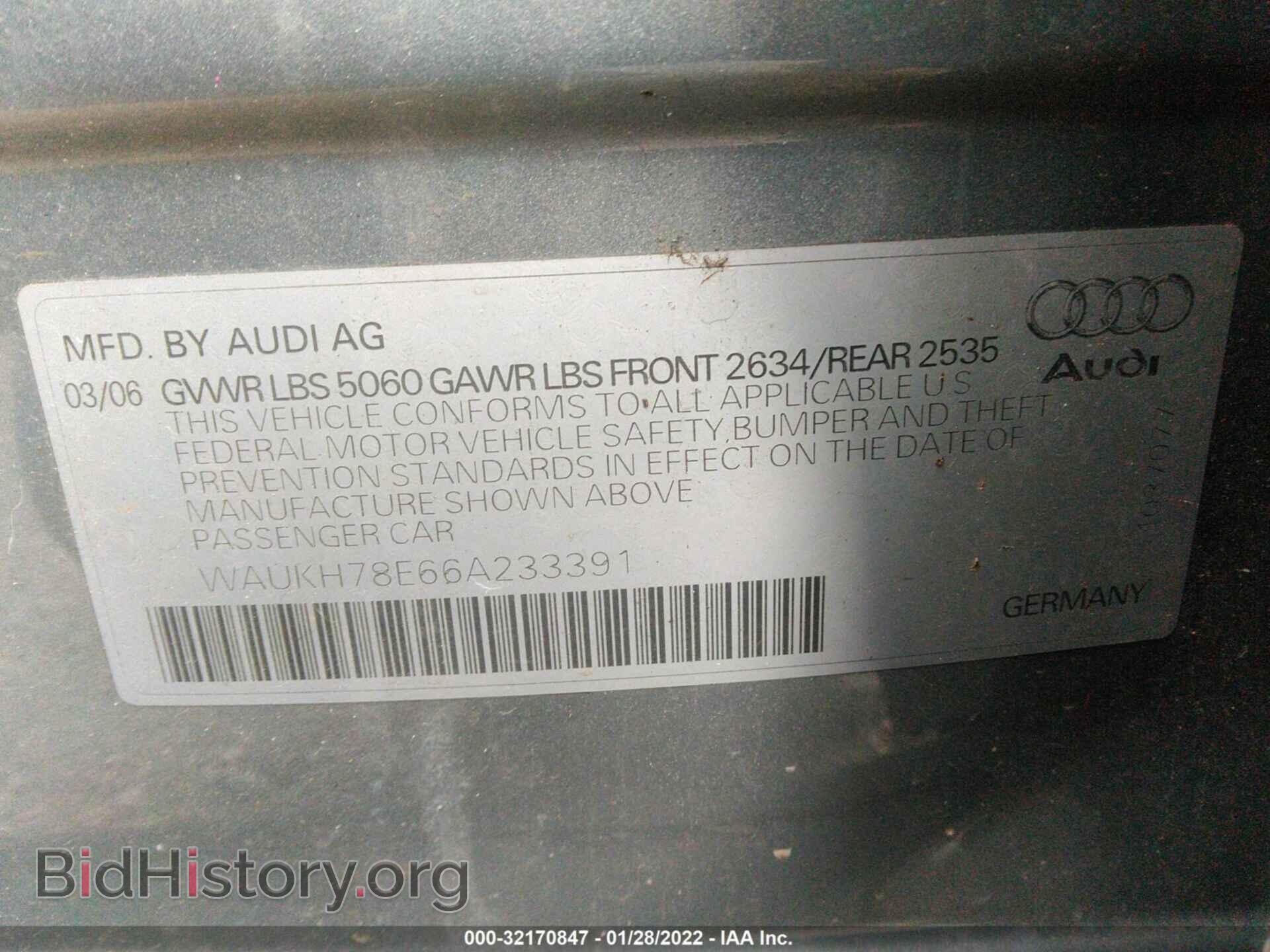 2006 AUDI A4 - VIN: WAUKH78E66A233391 - Фото 9