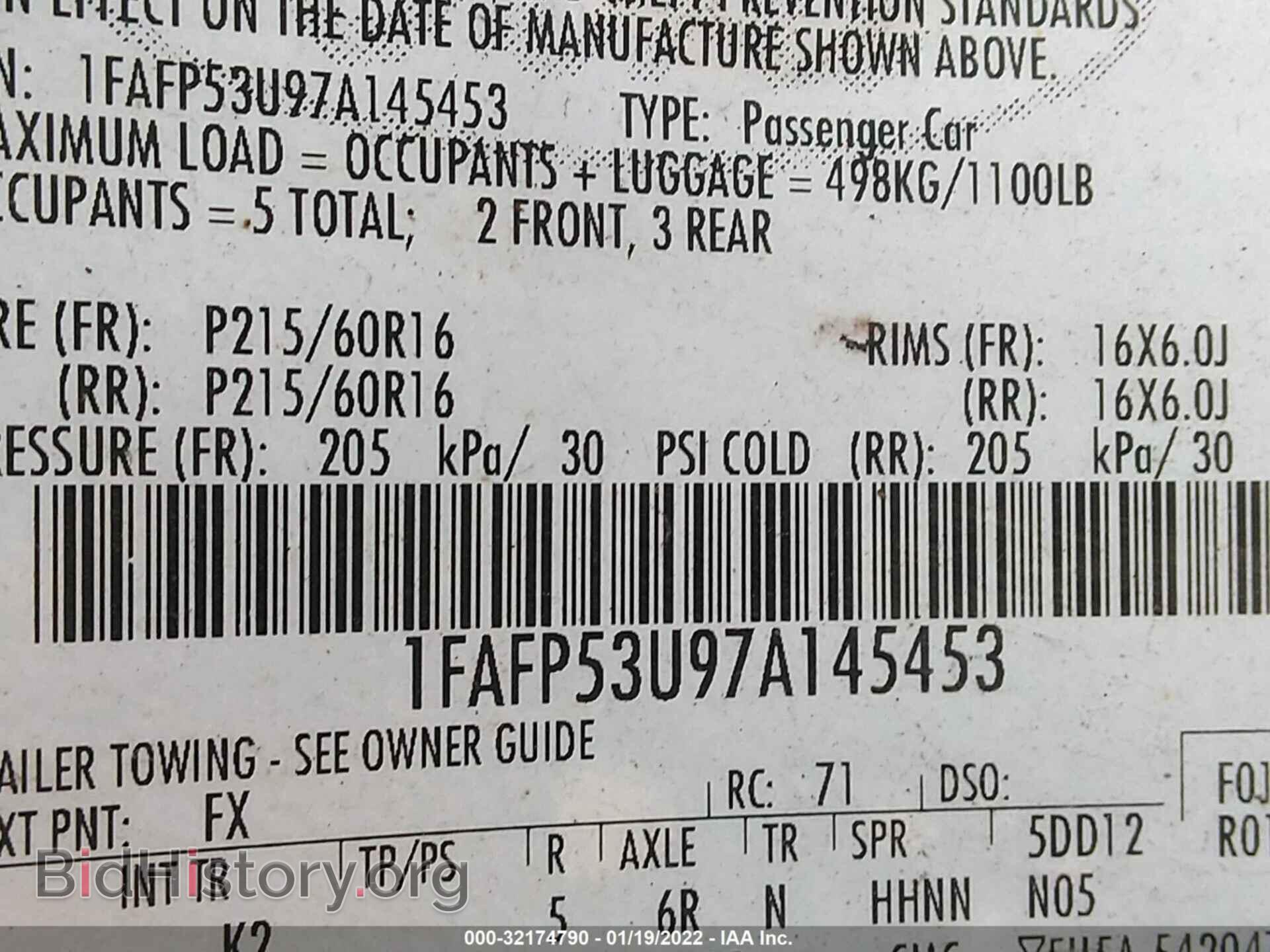 2007 FORD TAURUS - VIN: 1FAFP53U97A145453 - Фото 9