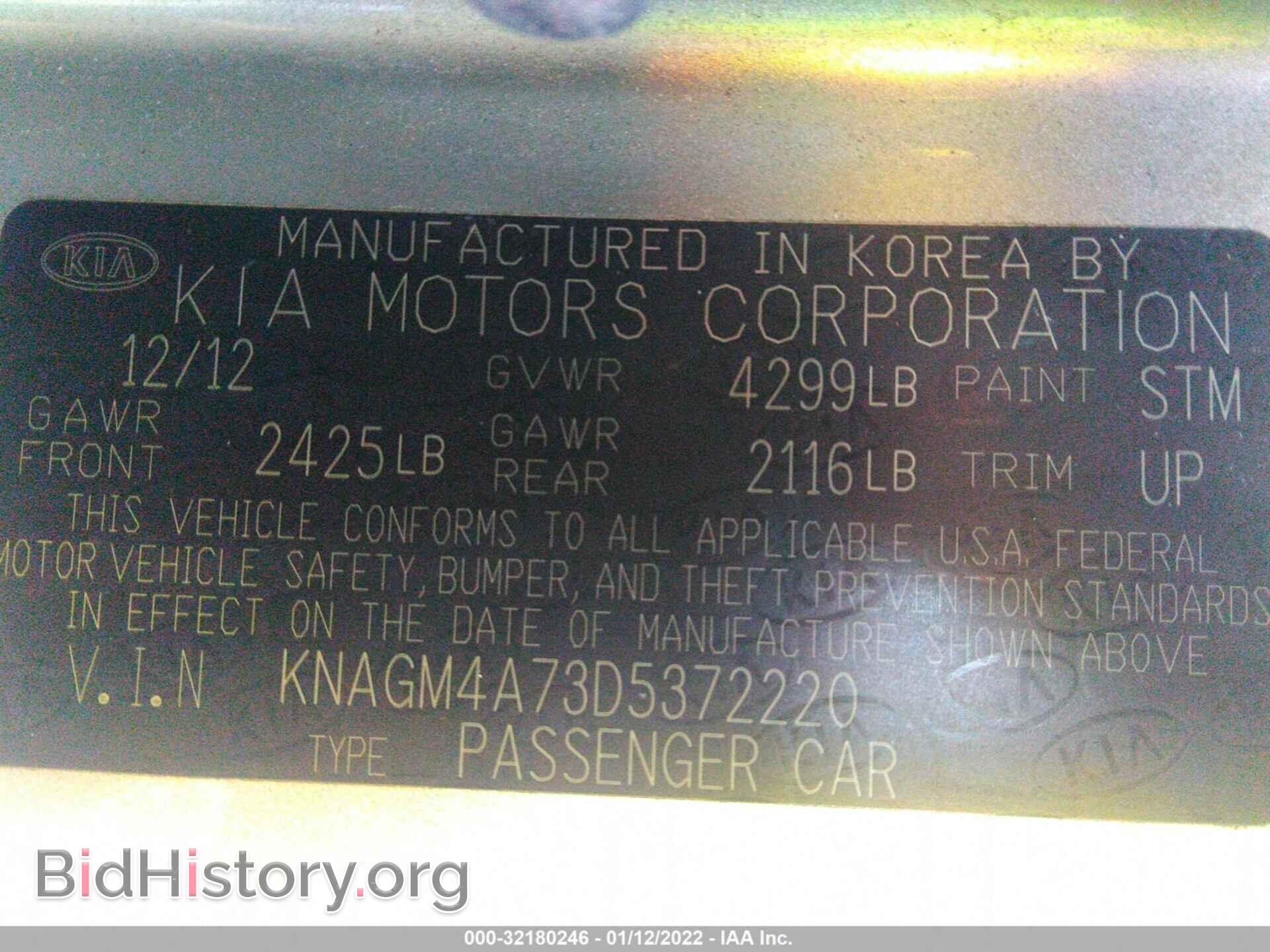 2013 KIA OPTIMA - VIN: KNAGM4A73D5372220 - Фото 9