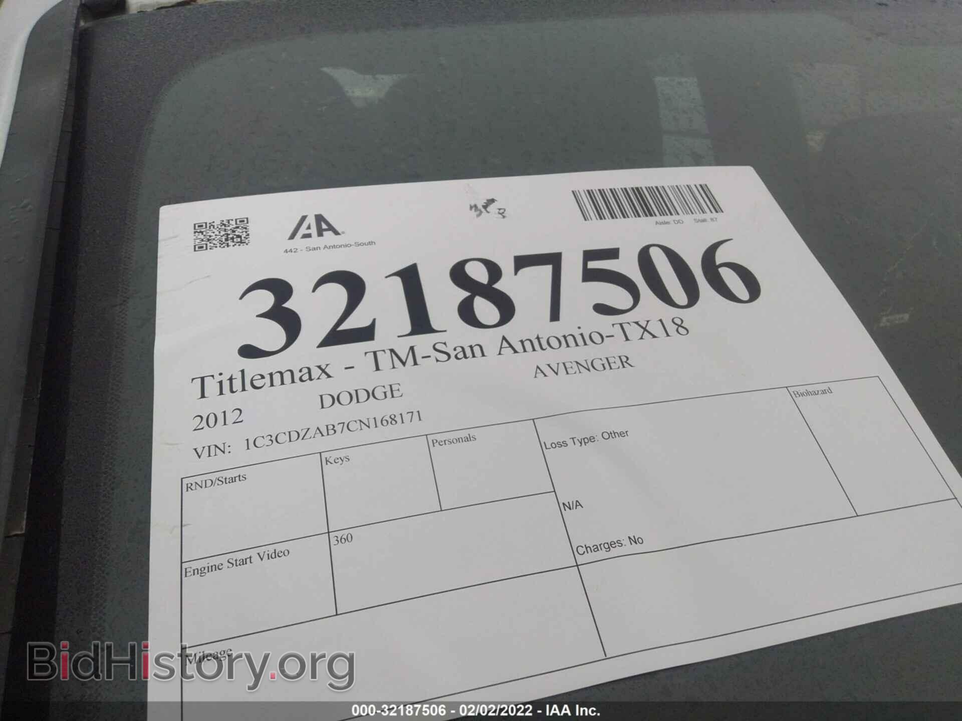 Photo 1C3CDZAB7CN168171 - DODGE AVENGER 2012