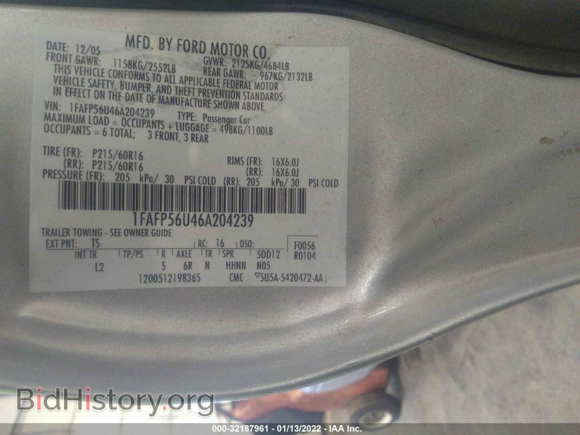 2006 FORD TAURUS - VIN: 1FAFP56U46A204239 - Фото 9