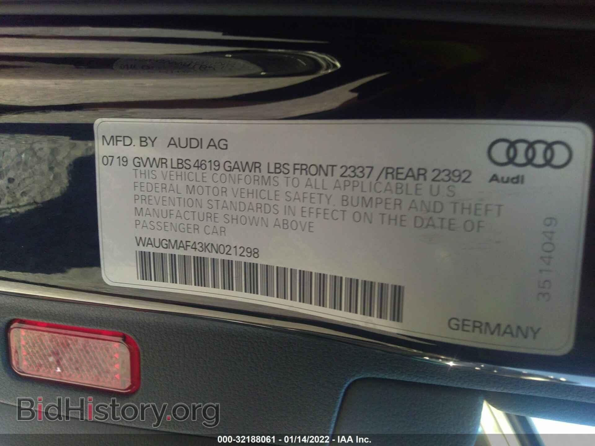 2019 AUDI A4 - VIN: WAUGMAF43KN021298 - Фото 9