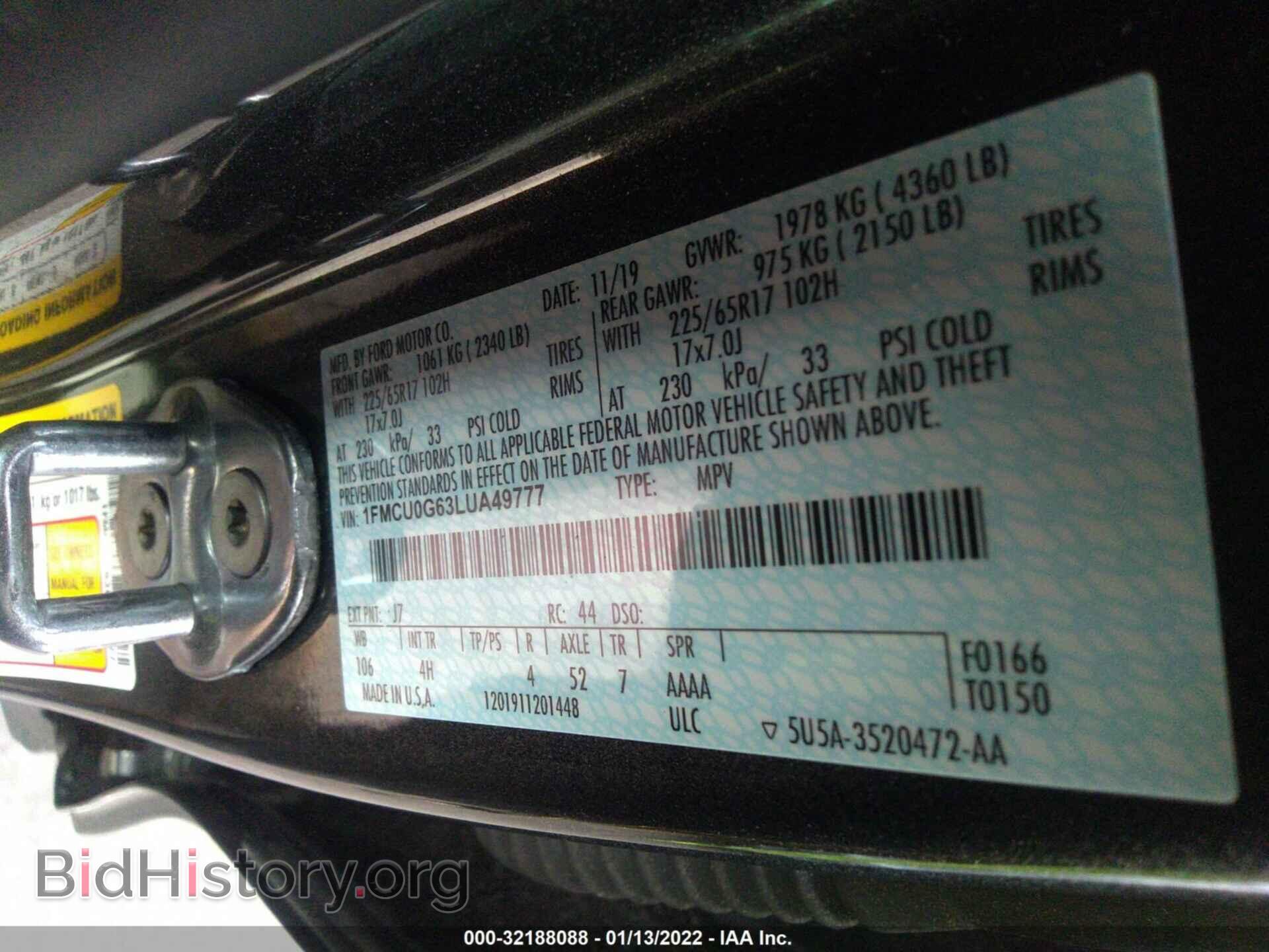 2020 FORD ESCAPE - VIN: 1FMCU0G63LUA49777 - Фото 9