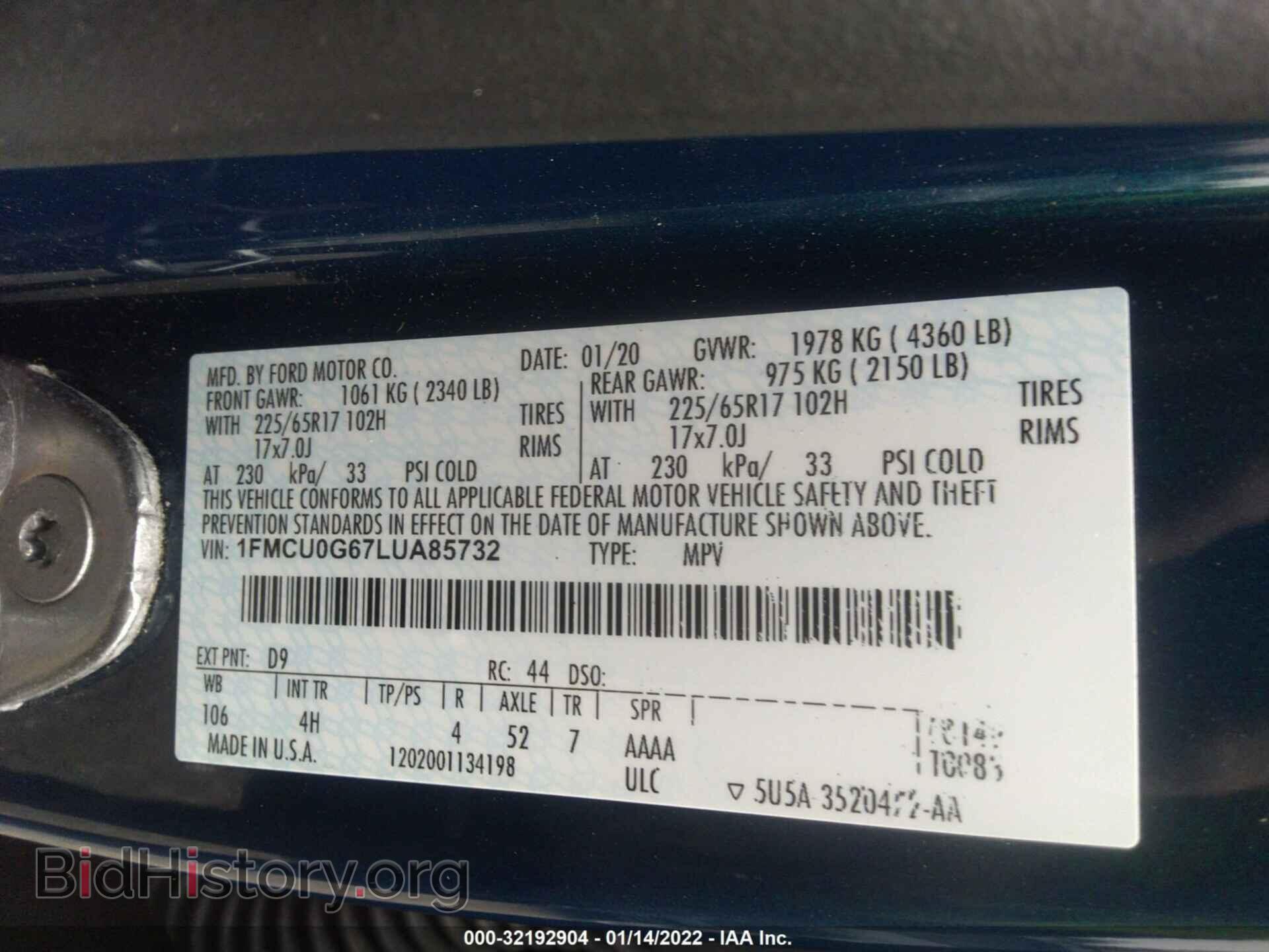 2020 FORD ESCAPE - VIN: 1FMCU0G67LUA85732 - Photo 9