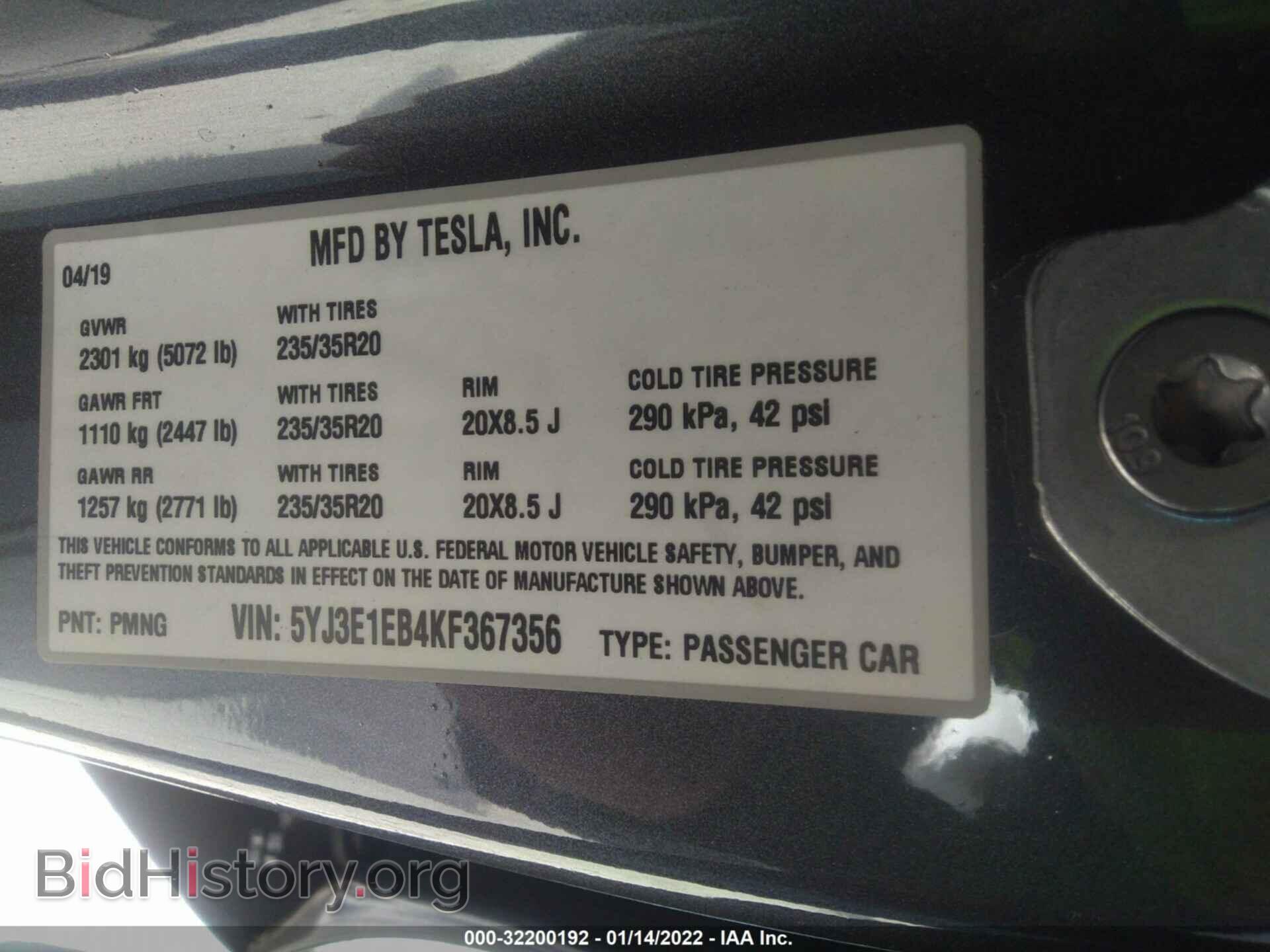 2019 TESLA MODEL 3 - VIN: 5YJ3E1EB4KF367356 - Фото 9
