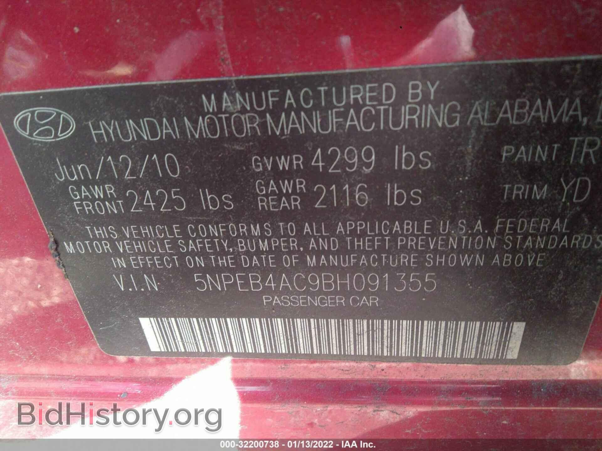 2011 HYUNDAI SONATA - VIN: 5NPEB4AC9BH091355 - Фото 9