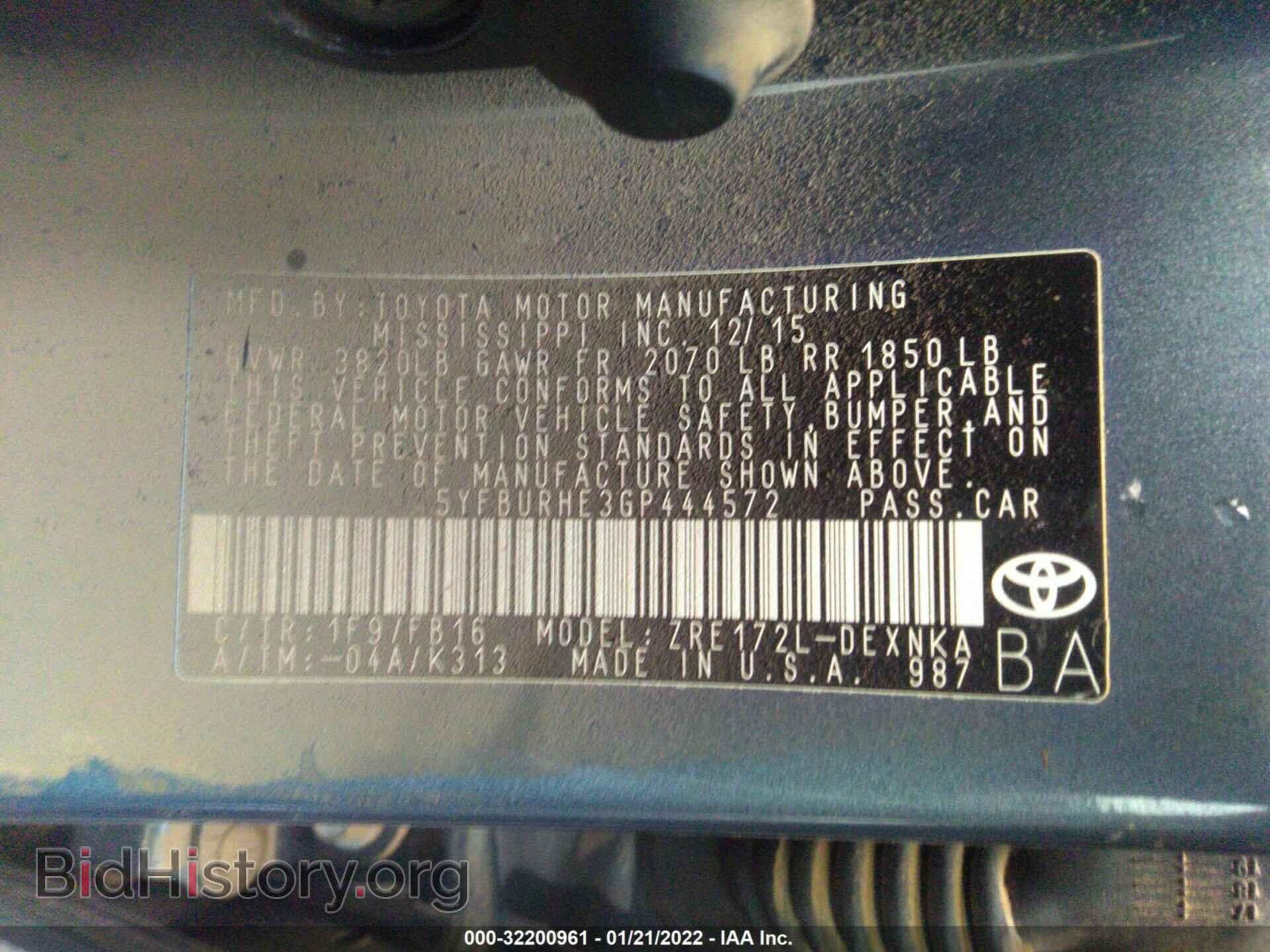 2016 TOYOTA COROLLA - VIN: 5YFBURHE3GP444572 - Фото 9