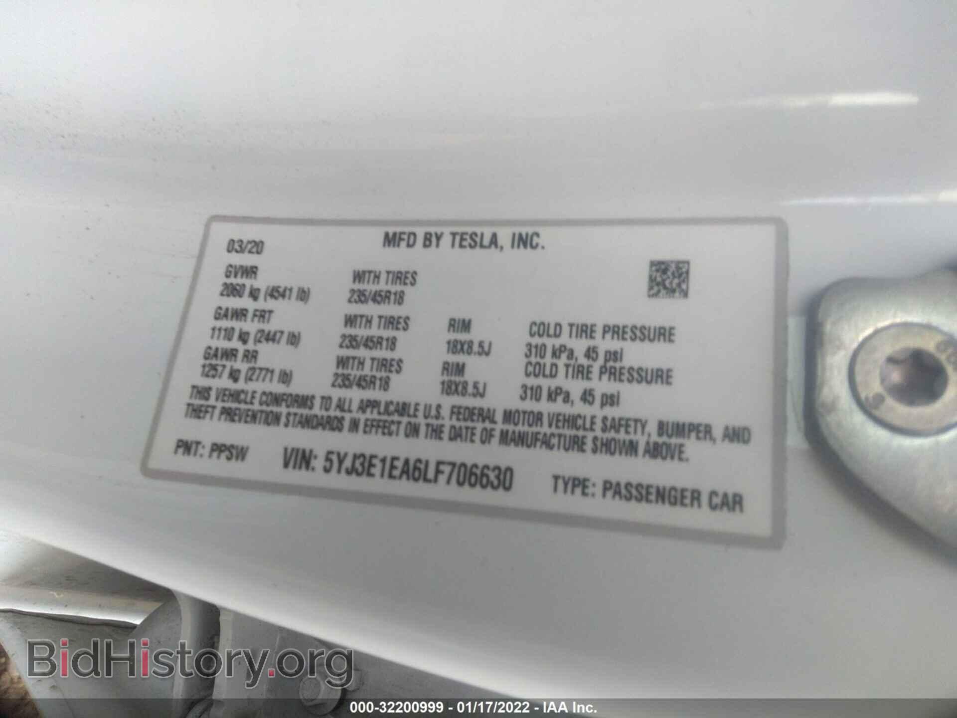 2020 TESLA MODEL 3 - VIN: 5YJ3E1EA6LF706630 - Фото 9