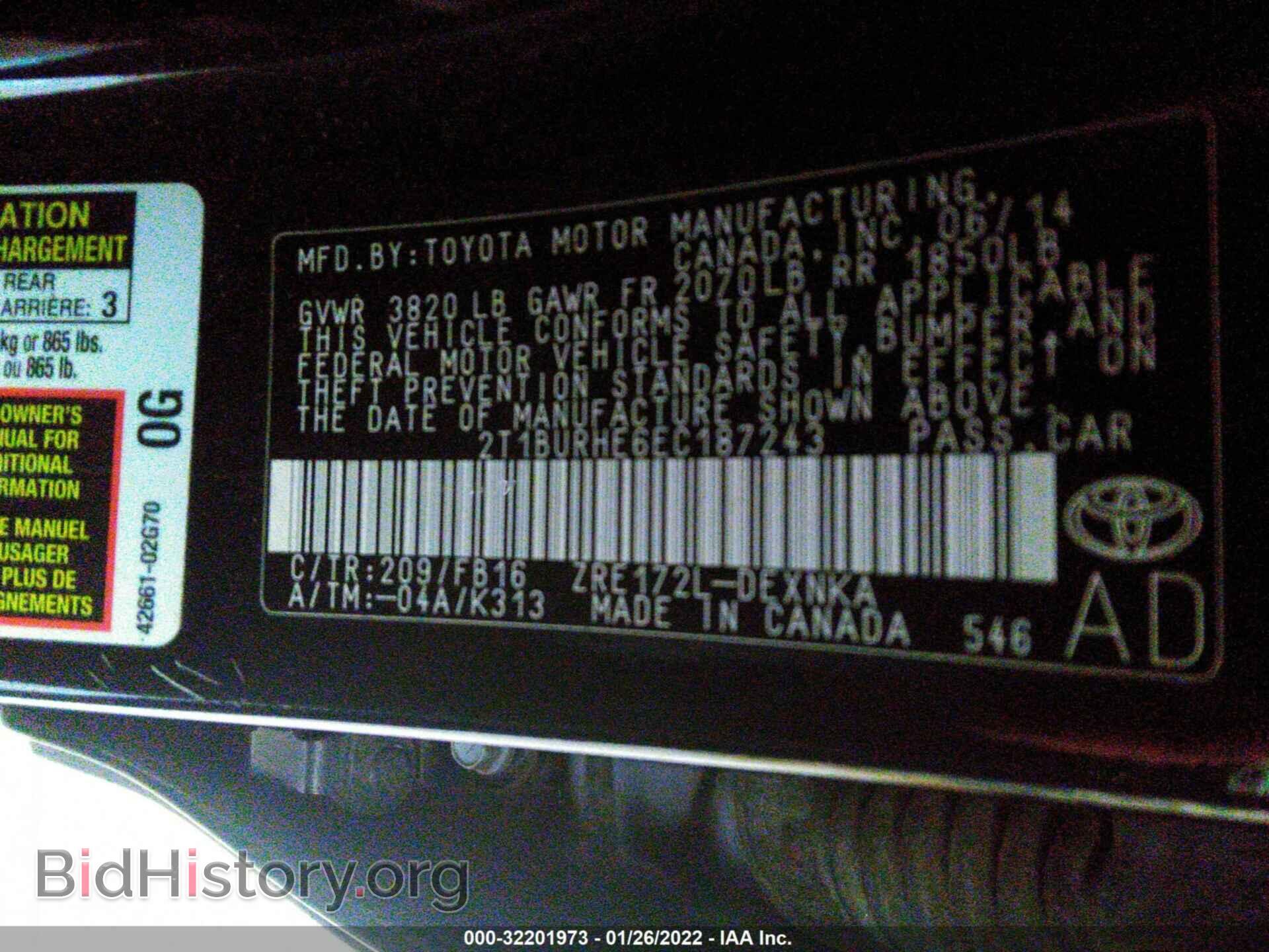 2014 TOYOTA COROLLA - VIN: 2T1BURHE6EC187243 - Фото 9