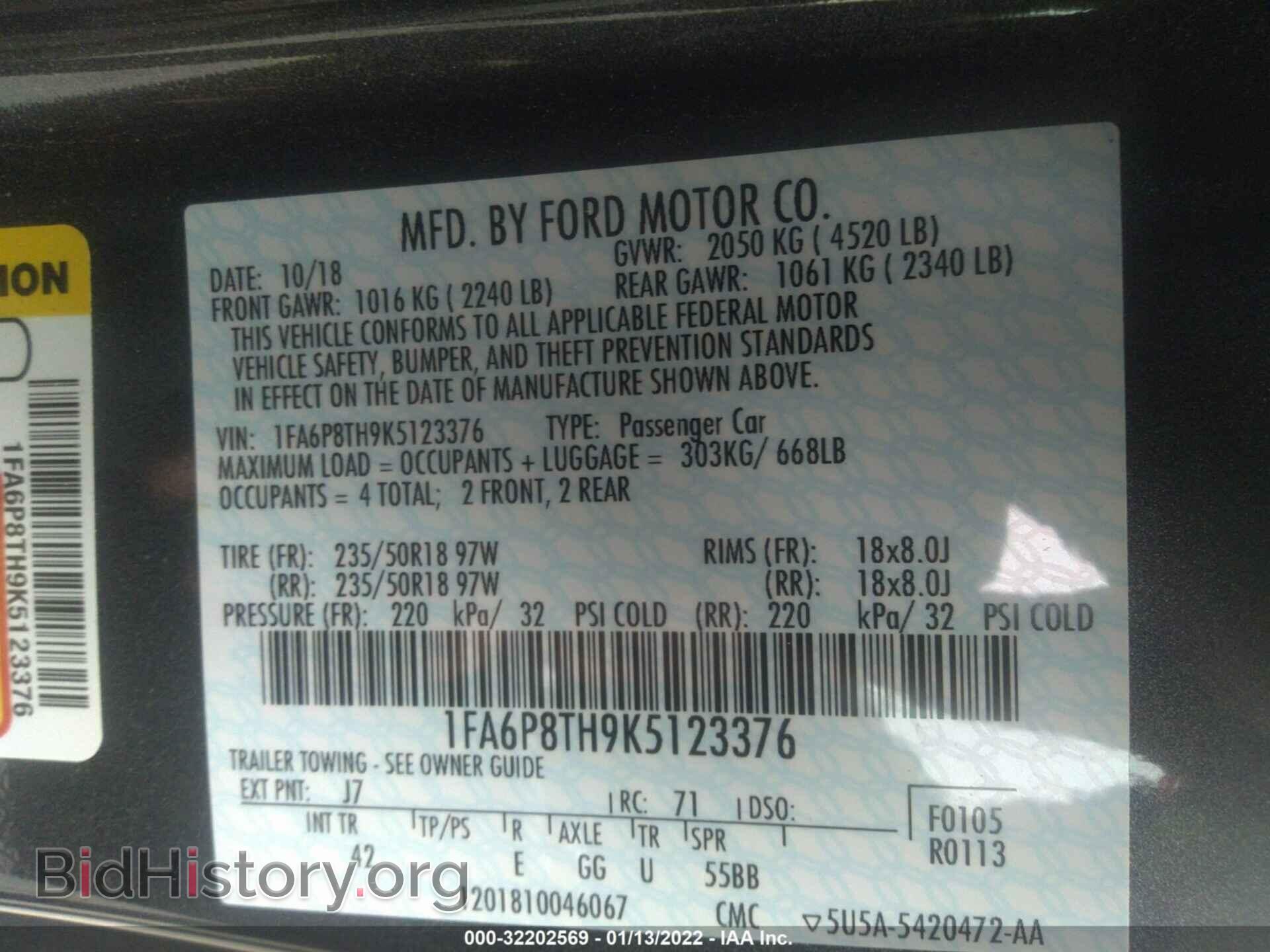 2019 FORD MUSTANG - VIN: 1FA6P8TH9K5123376 - Фото 9
