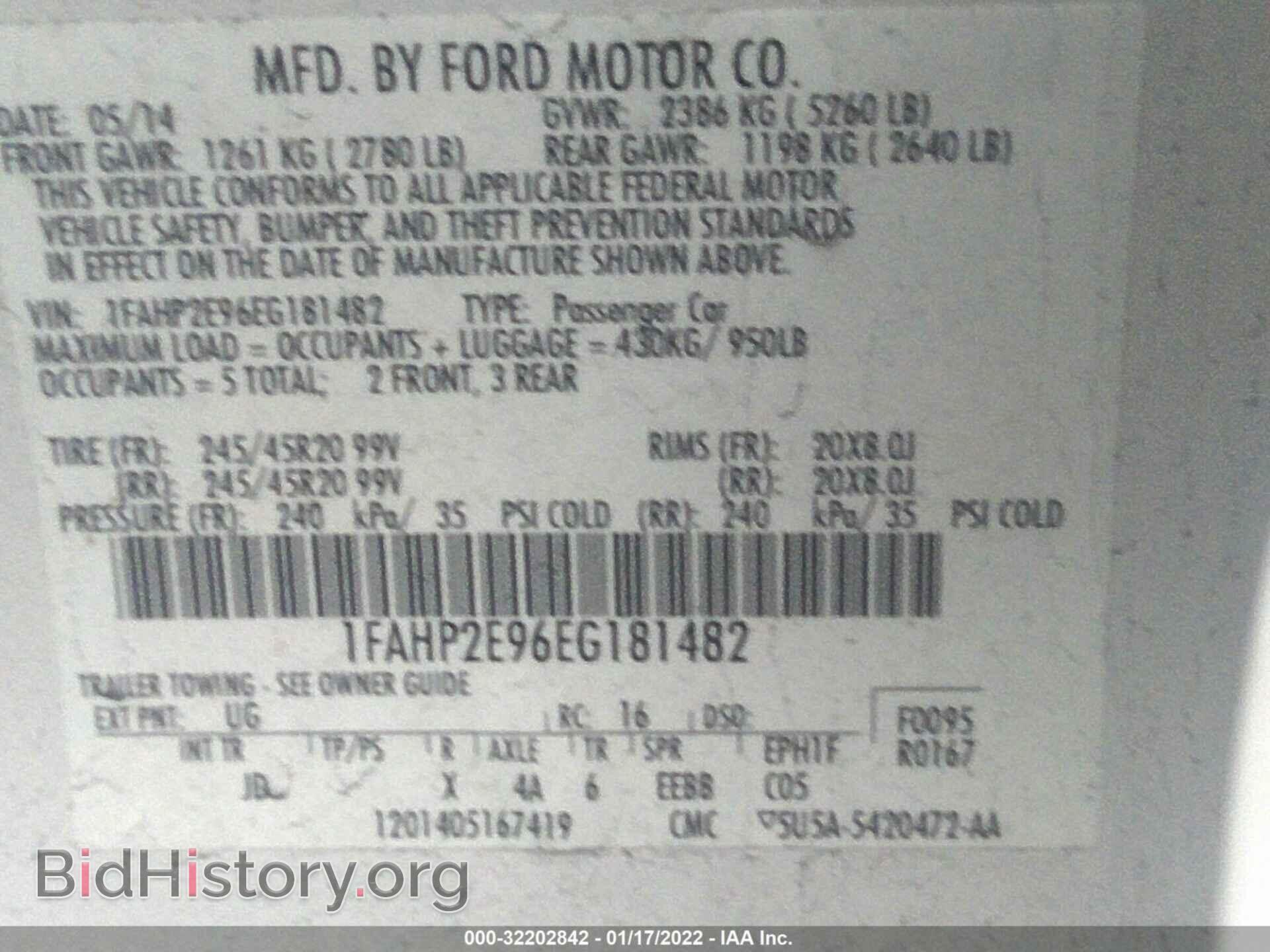 2014 FORD TAURUS - VIN: 1FAHP2E96EG181482 - Фото 9