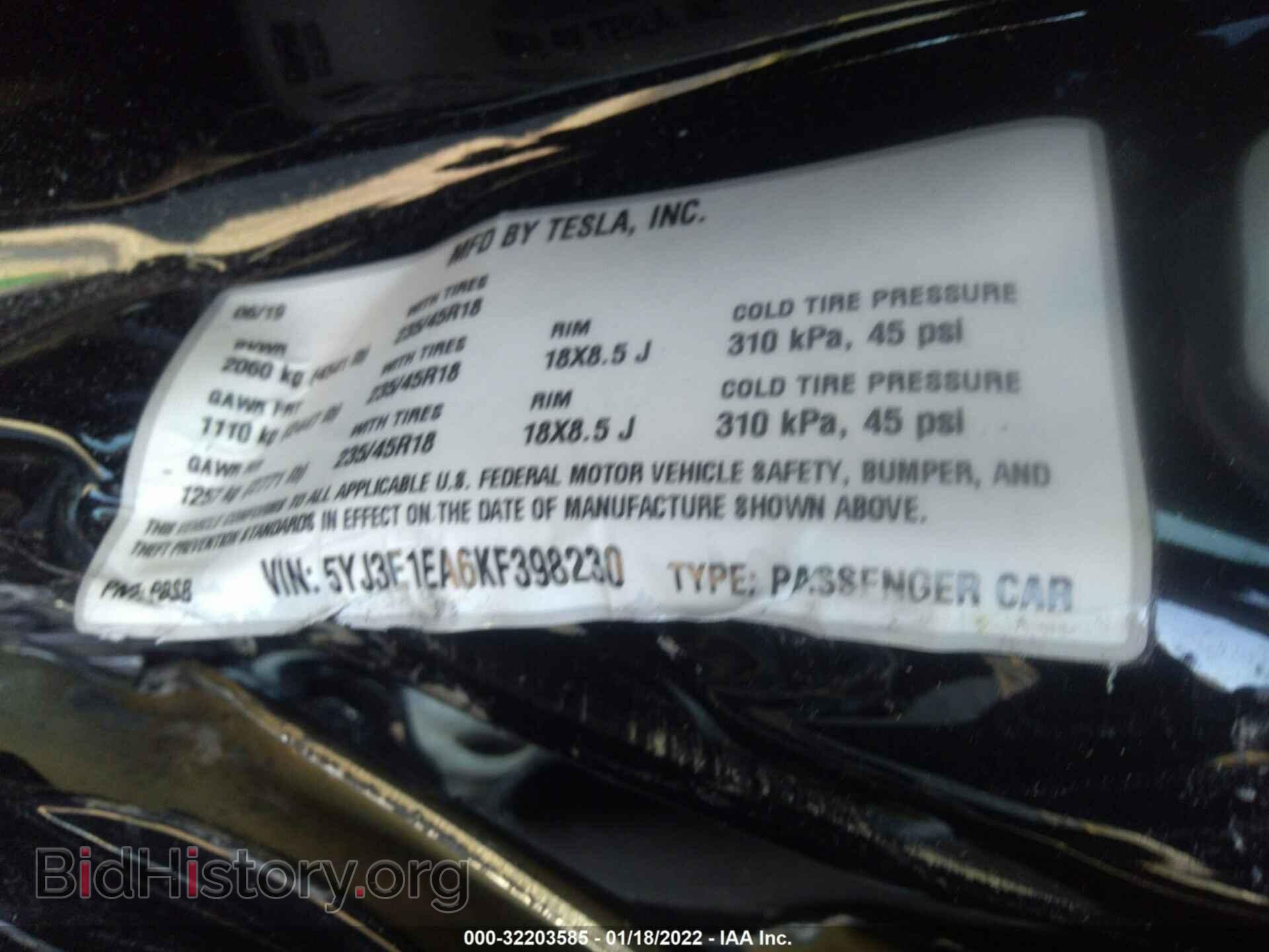 2019 TESLA MODEL 3 - VIN: 5YJ3E1EA6KF398230 - Photo 9