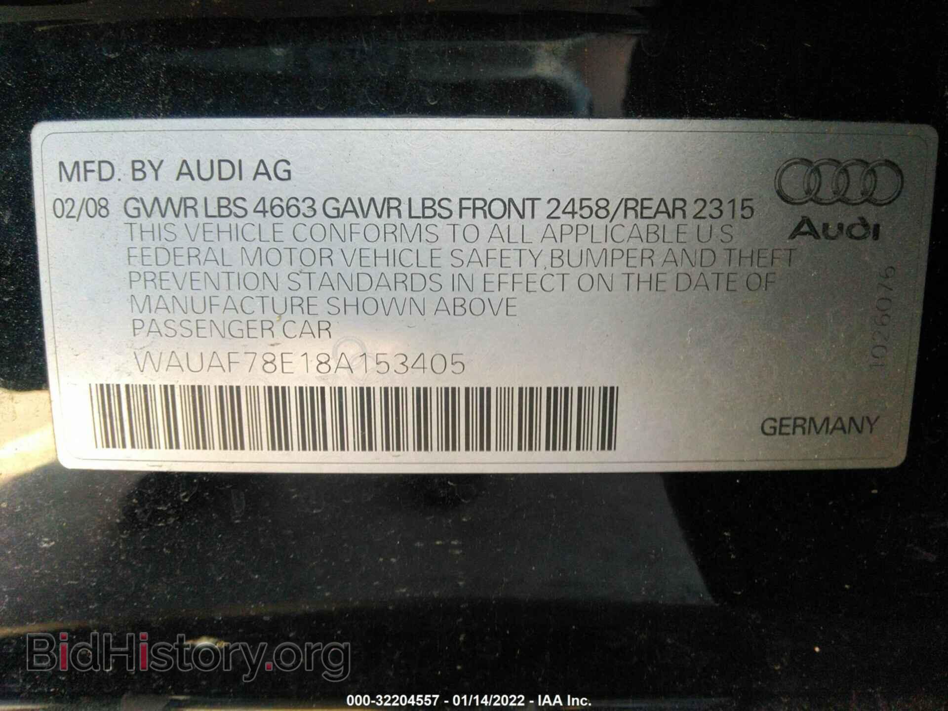 2008 AUDI A4 - VIN: WAUAF78E18A153405 - Фото 9