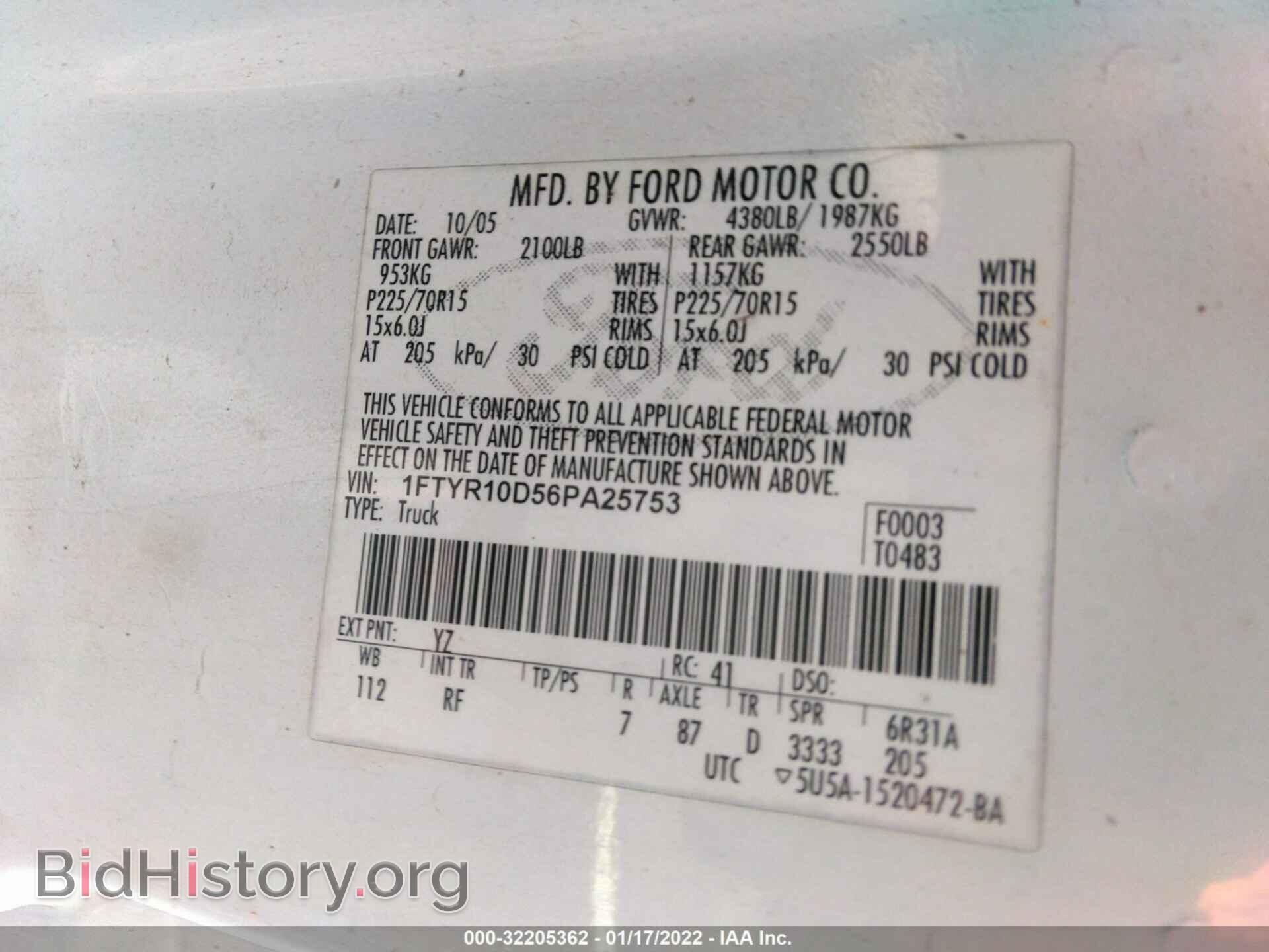 2006 FORD RANGER - VIN: 1FTYR10D56PA25753 - Фото 9