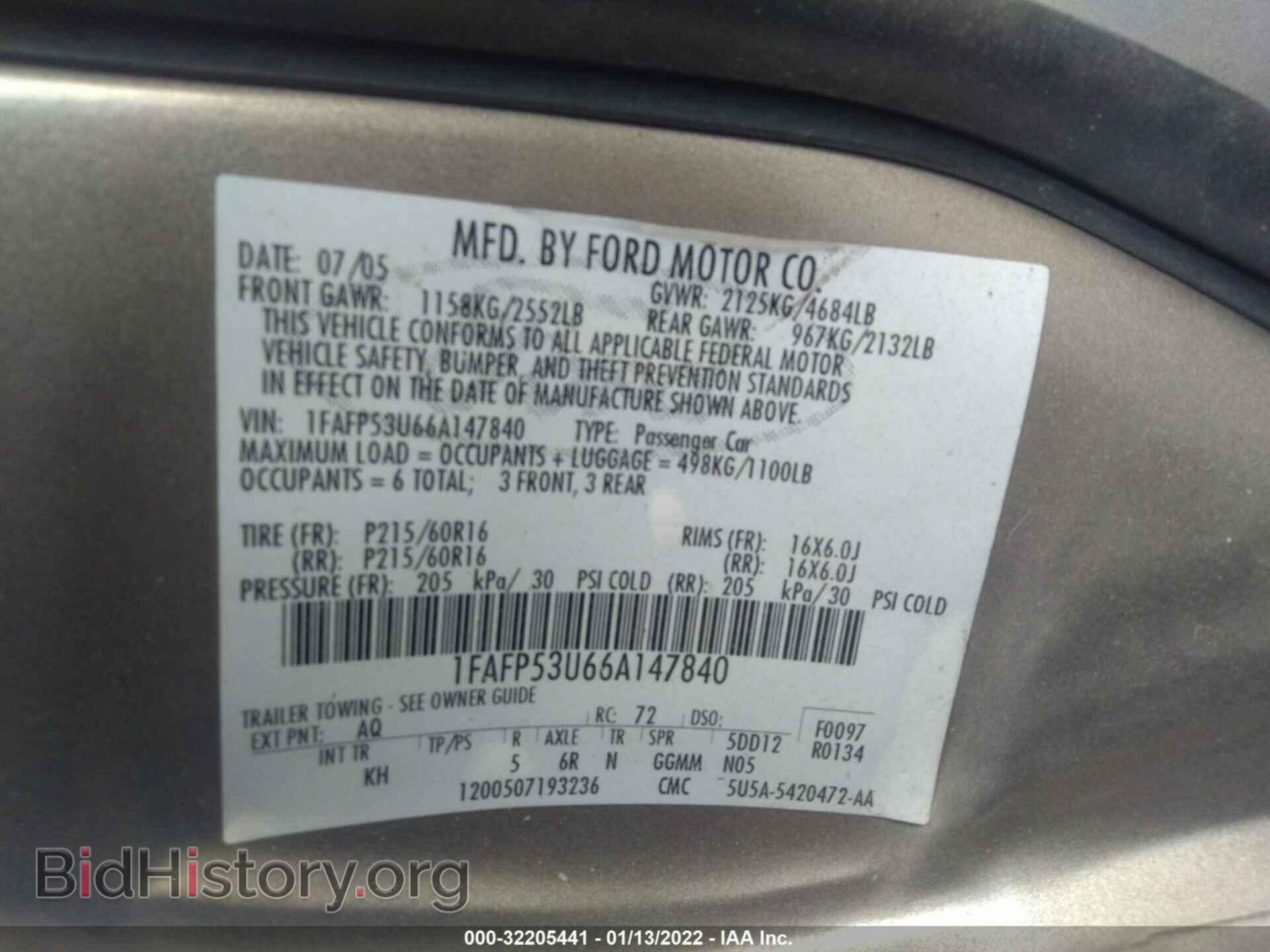 2006 FORD TAURUS - VIN: 1FAFP53U66A147840 - Фото 9