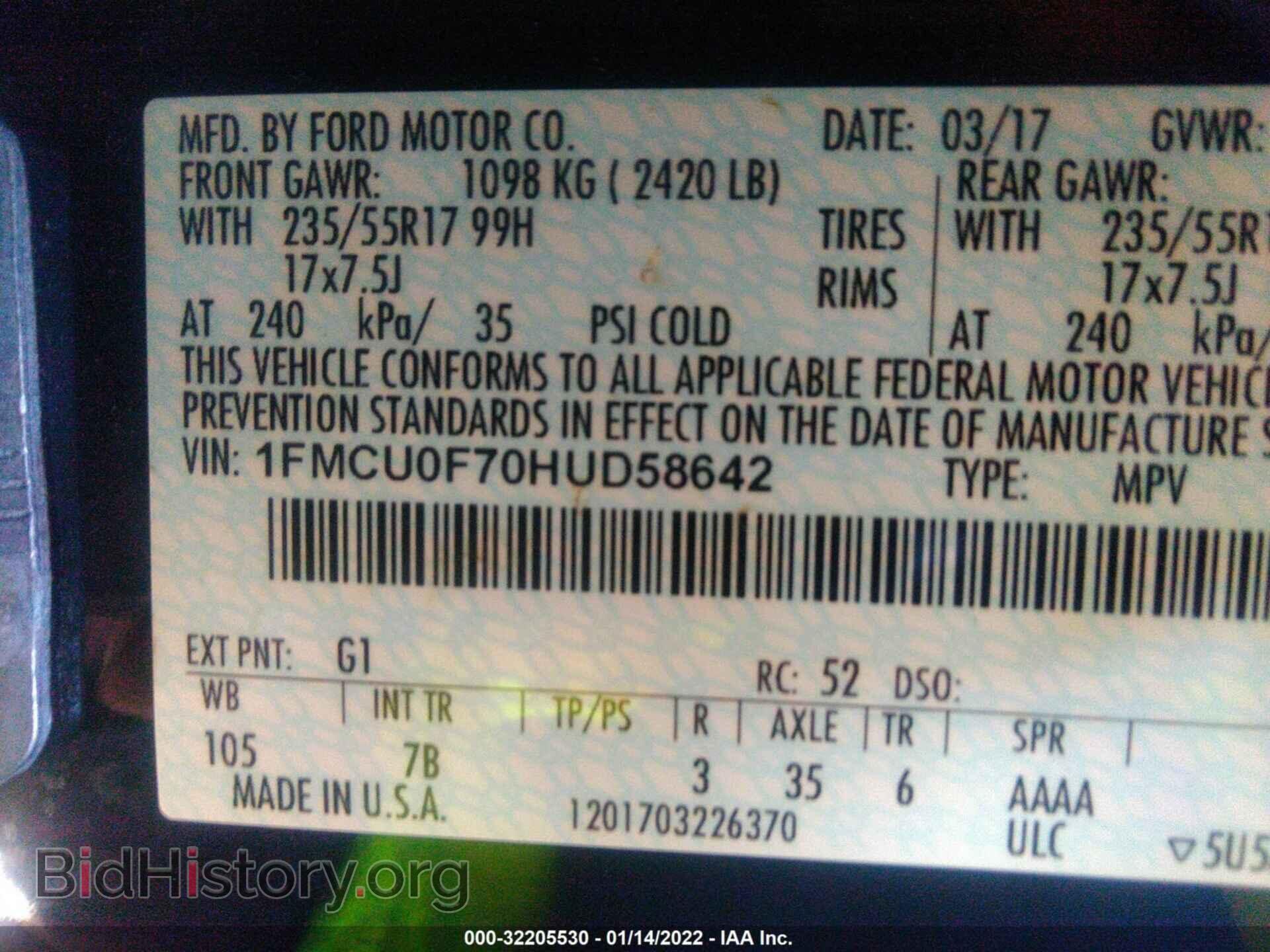 2017 FORD ESCAPE - VIN: 1FMCU0F70HUD58642 - Фото 9