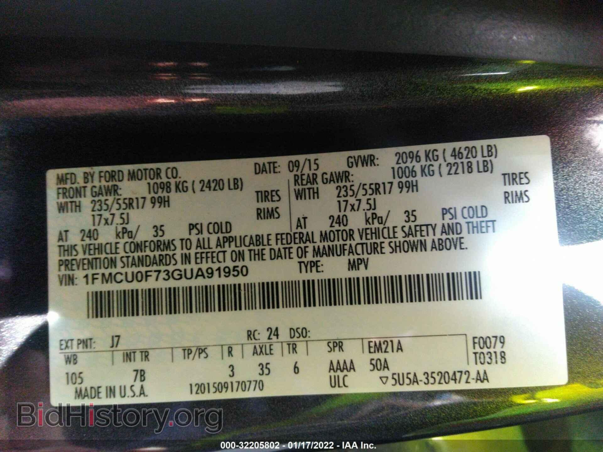 2016 FORD ESCAPE - VIN: 1FMCU0F73GUA91950 - Photo 9