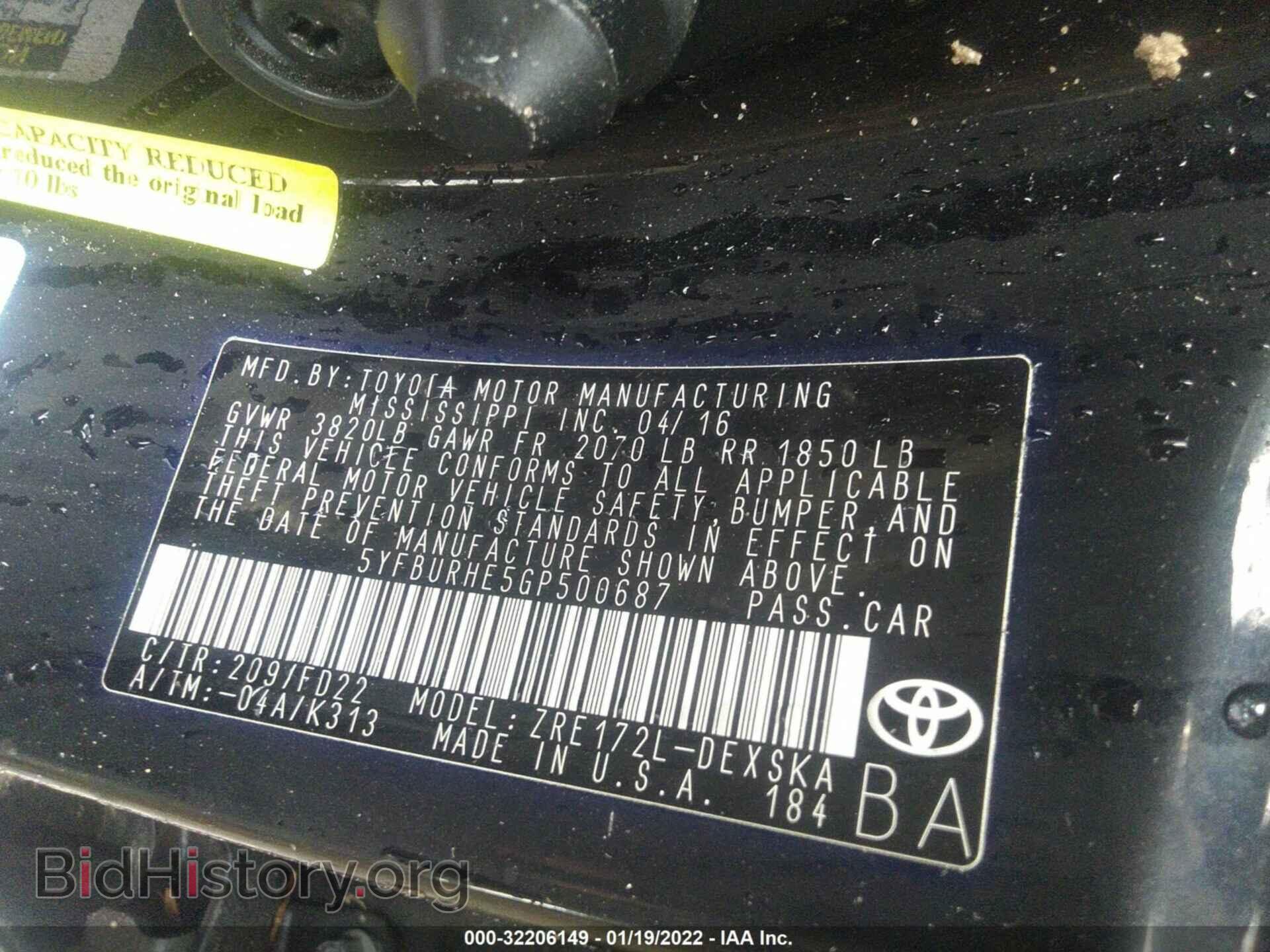 2016 TOYOTA COROLLA - VIN: 5YFBURHE5GP500687 - Фото 9