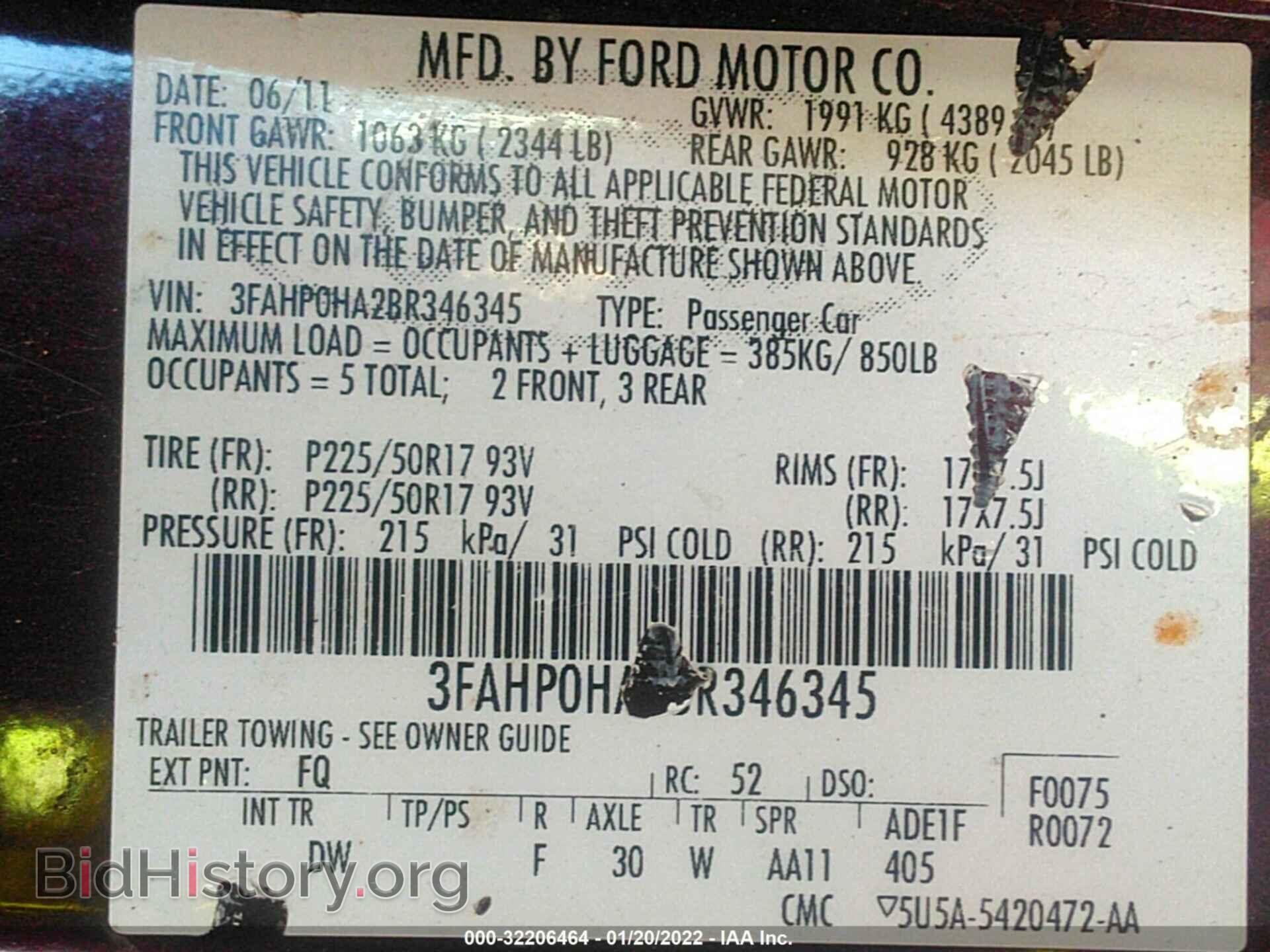 2011 FORD FUSION - VIN: 3FAHP0HA2BR346345 - Фото 9