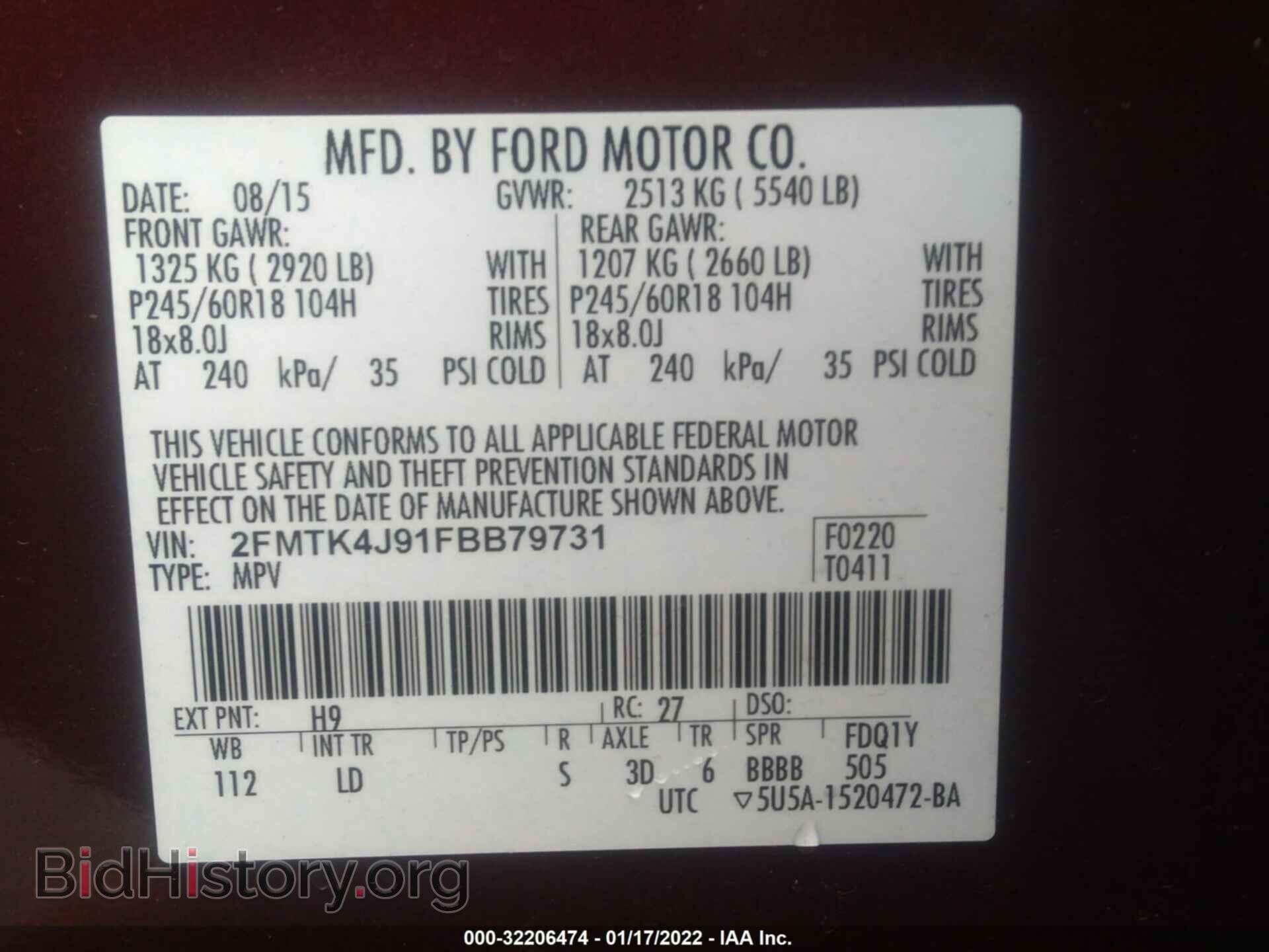 2015 FORD EDGE - VIN: 2FMTK4J91FBB79731 - Photo 9