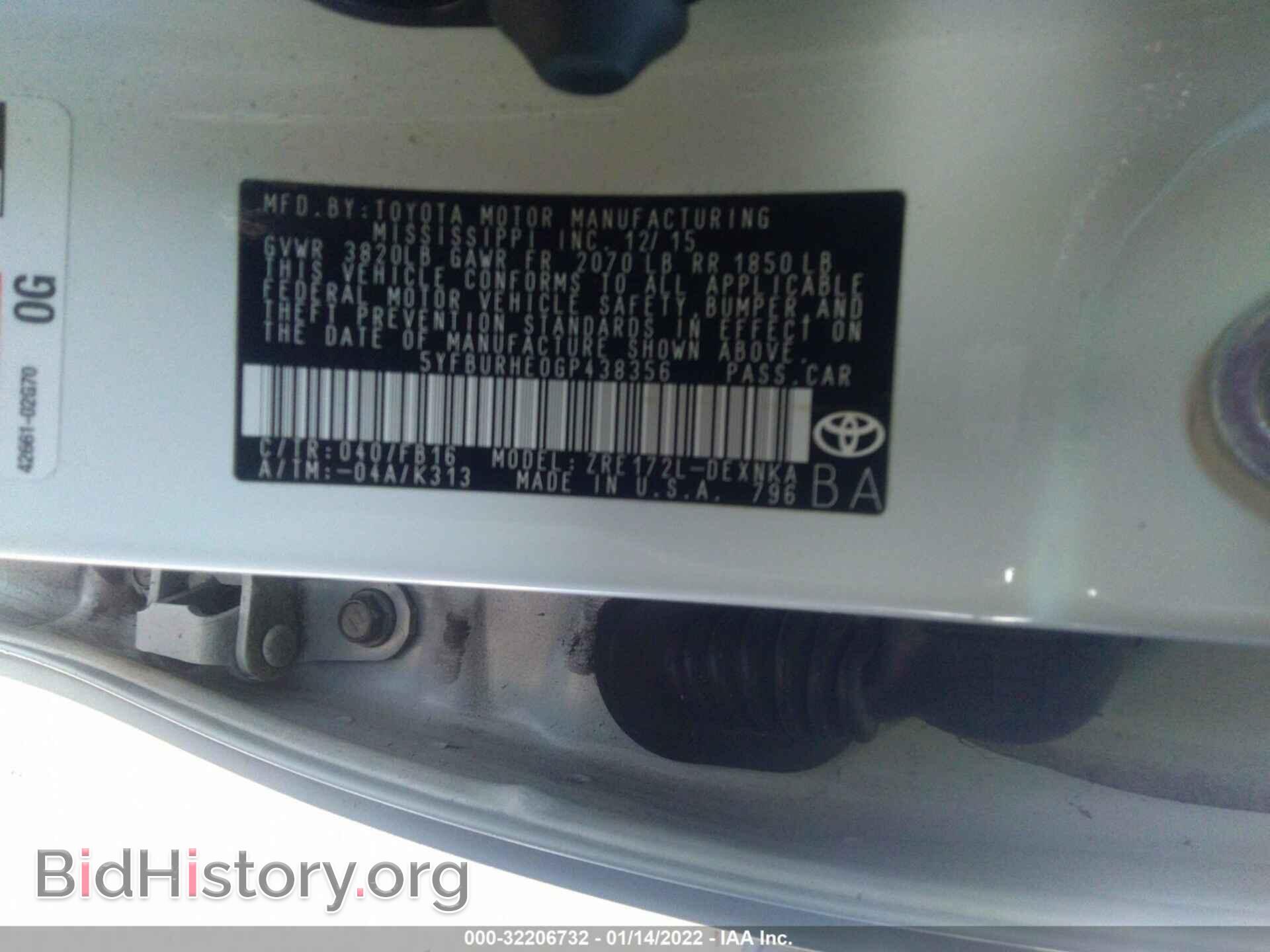 2016 TOYOTA COROLLA - VIN: 5YFBURHE0GP438356 - Фото 9