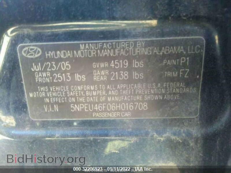 2006 Hyundai SONATA (VIN 5NPEU46F06H016708) — photo 9 of 10