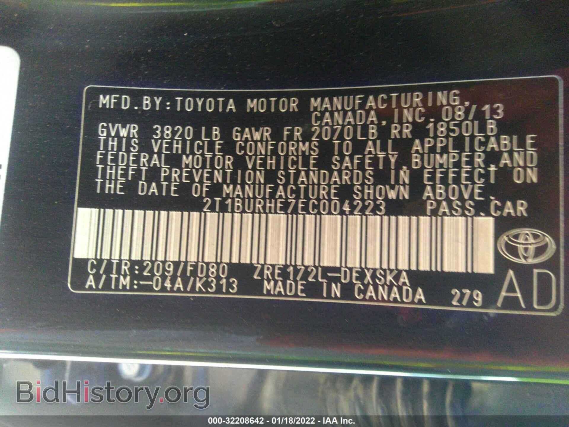 2014 TOYOTA COROLLA - VIN: 2T1BURHE7EC004223 - Фото 9