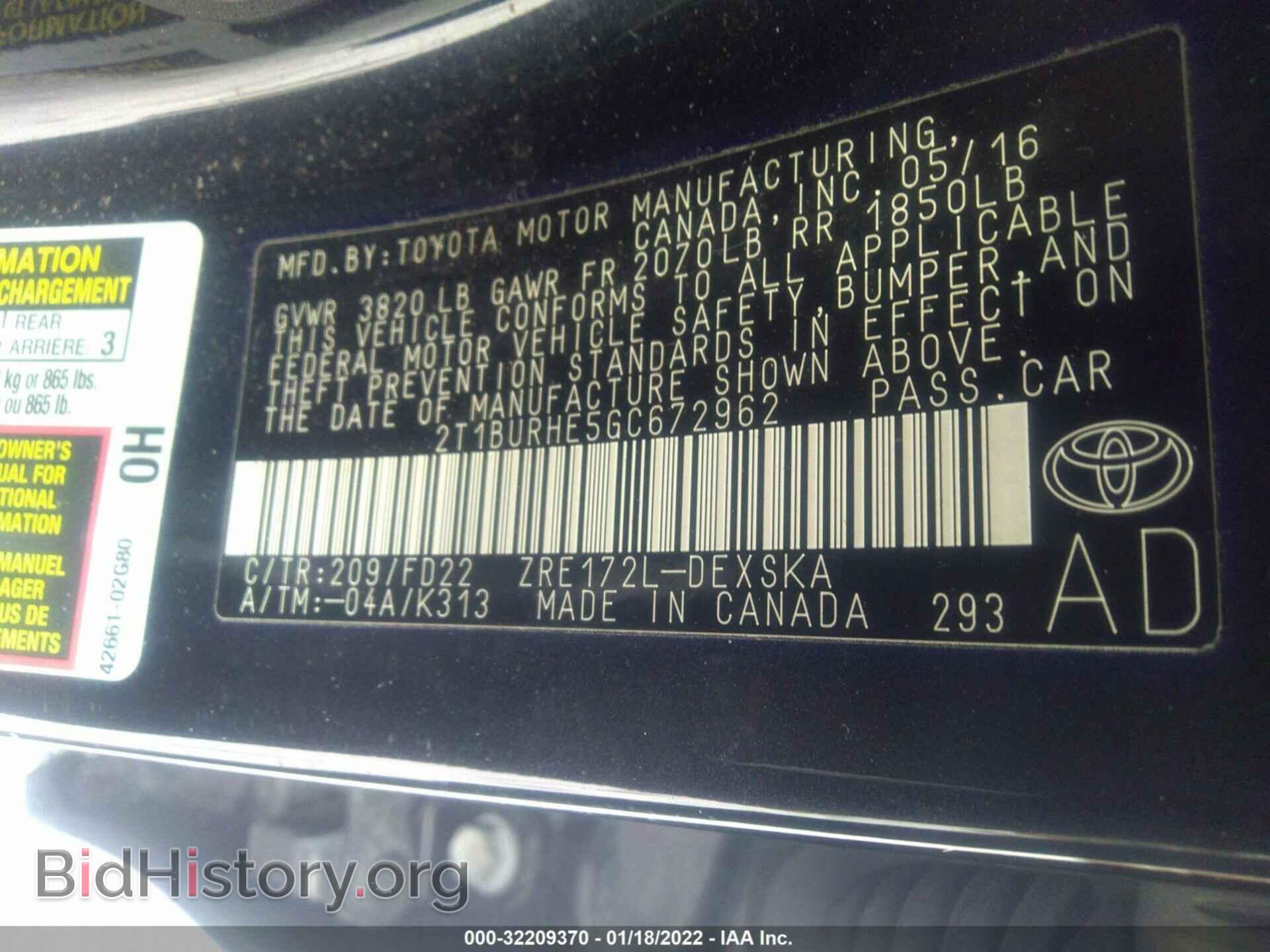 2016 TOYOTA COROLLA - VIN: 2T1BURHE5GC672962 - Фото 9