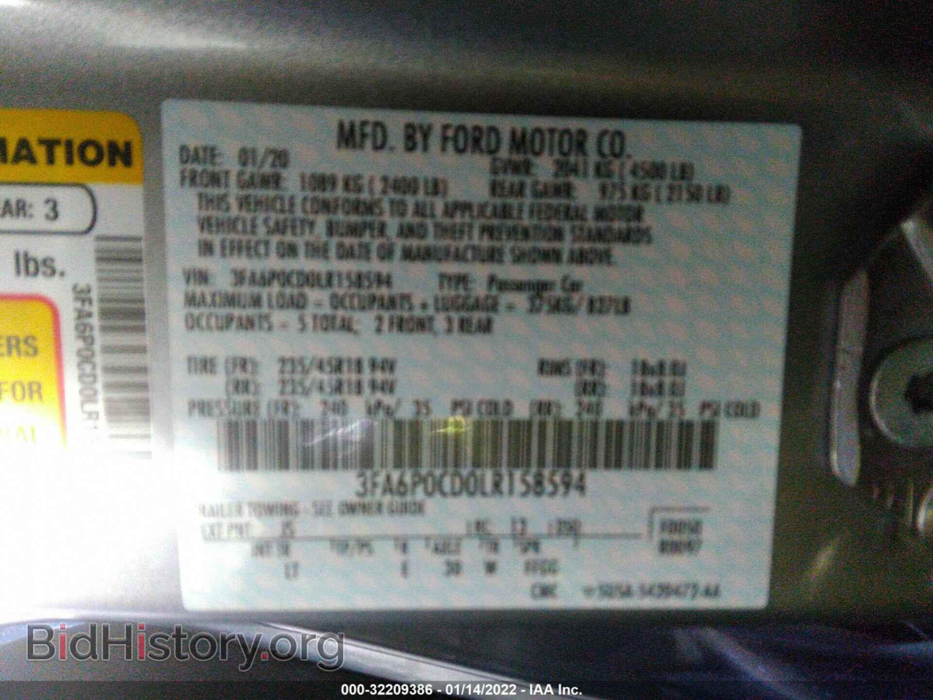 2020 FORD FUSION - VIN: 3FA6P0CD0LR158594 - Фото 9