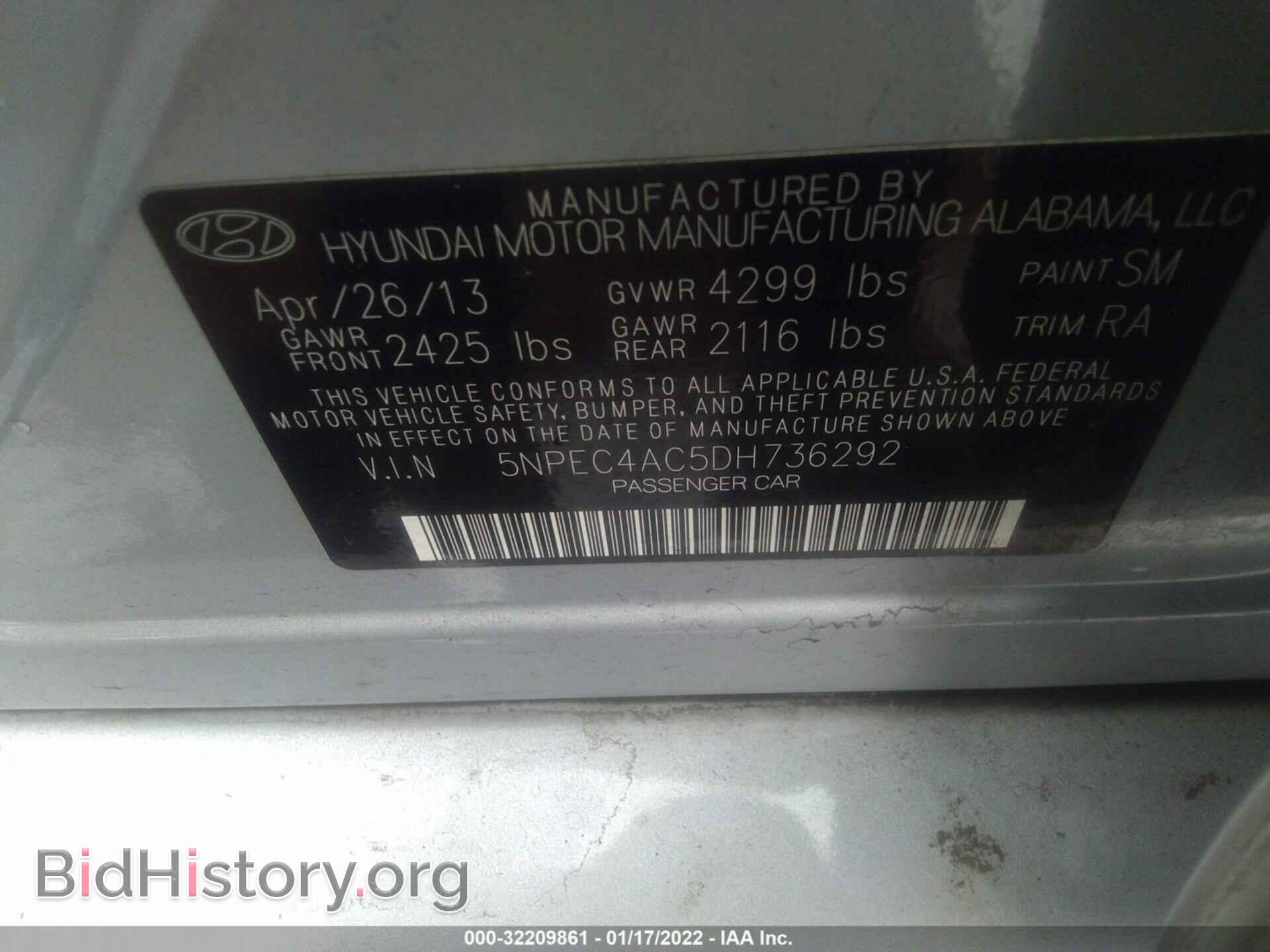 2013 HYUNDAI SONATA - VIN: 5NPEC4AC5DH736292 - Фото 9