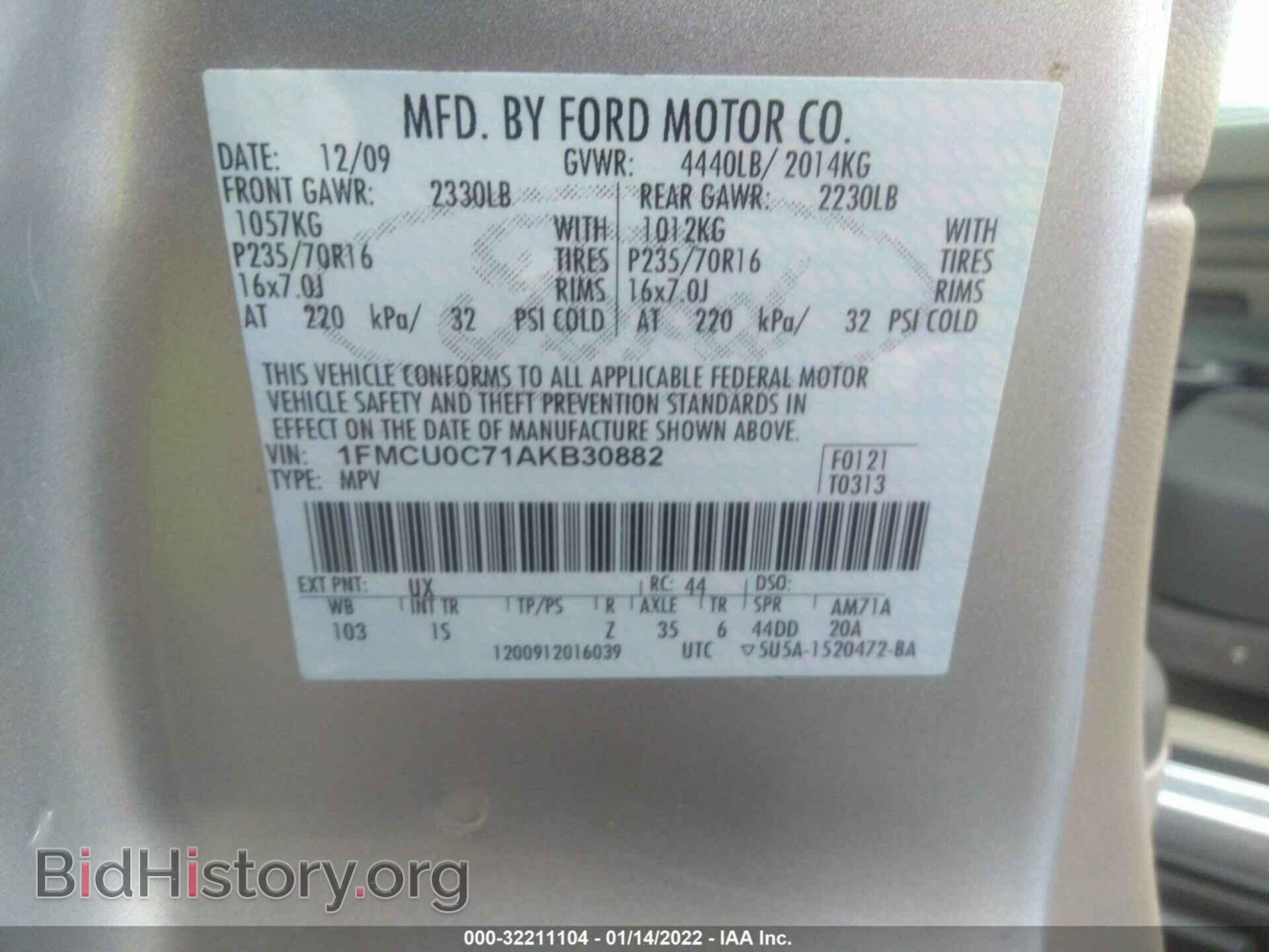 2010 FORD ESCAPE - VIN: 1FMCU0C71AKB30882 - Фото 9