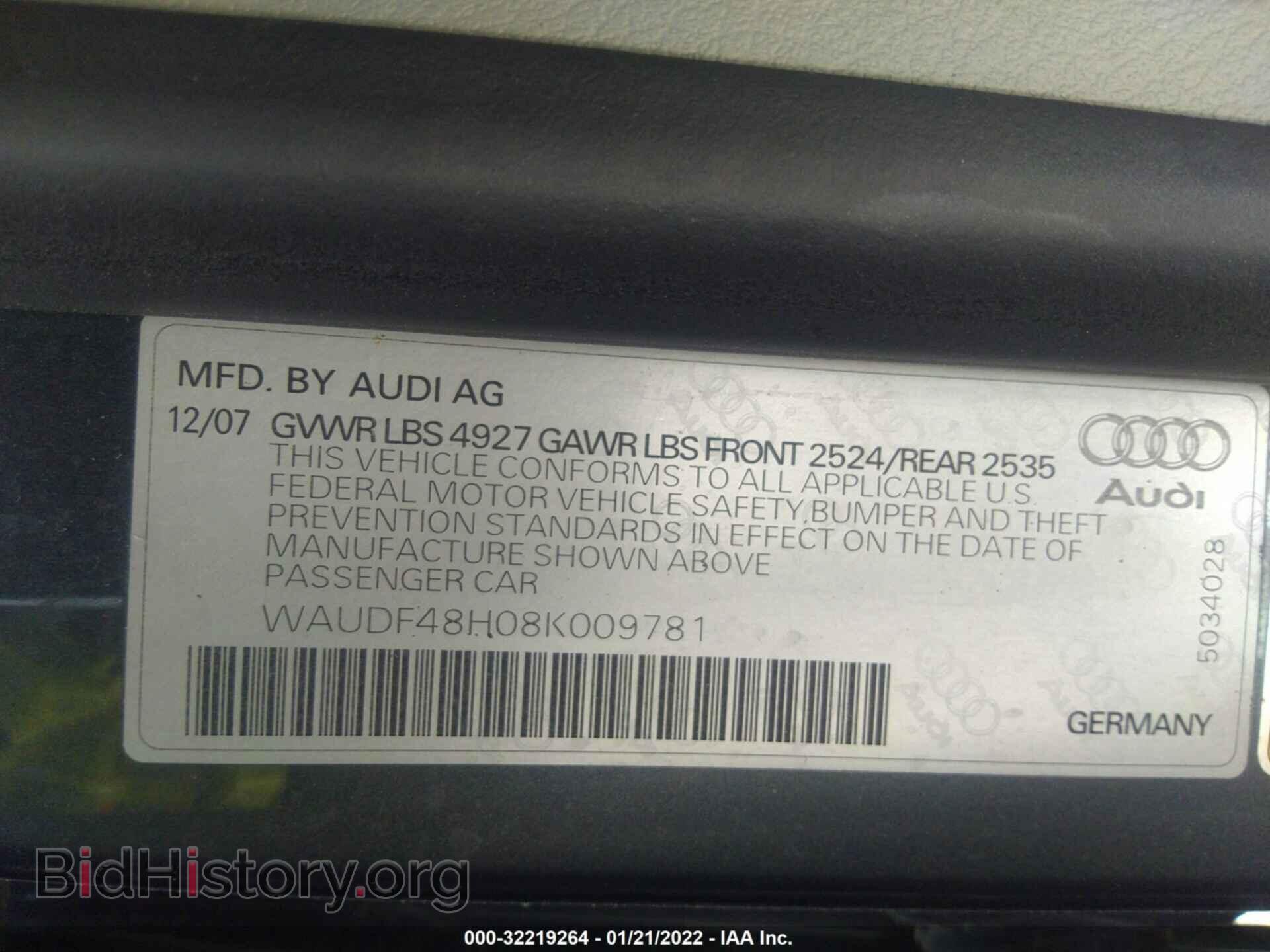 2008 AUDI A4 - VIN: WAUDF48H08K009781 - Фото 8