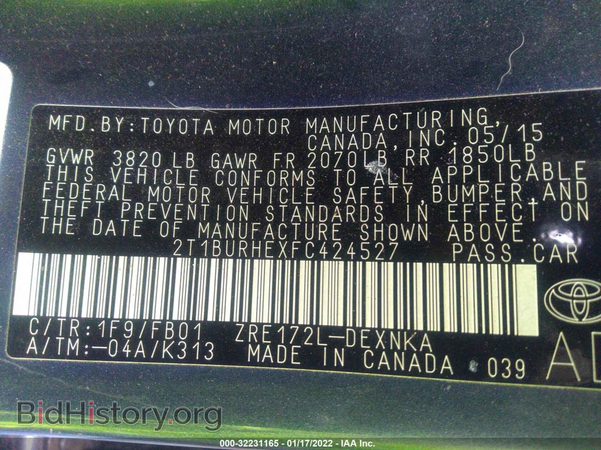 2015 TOYOTA COROLLA - VIN: 2T1BURHEXFC424527 - Фото 9