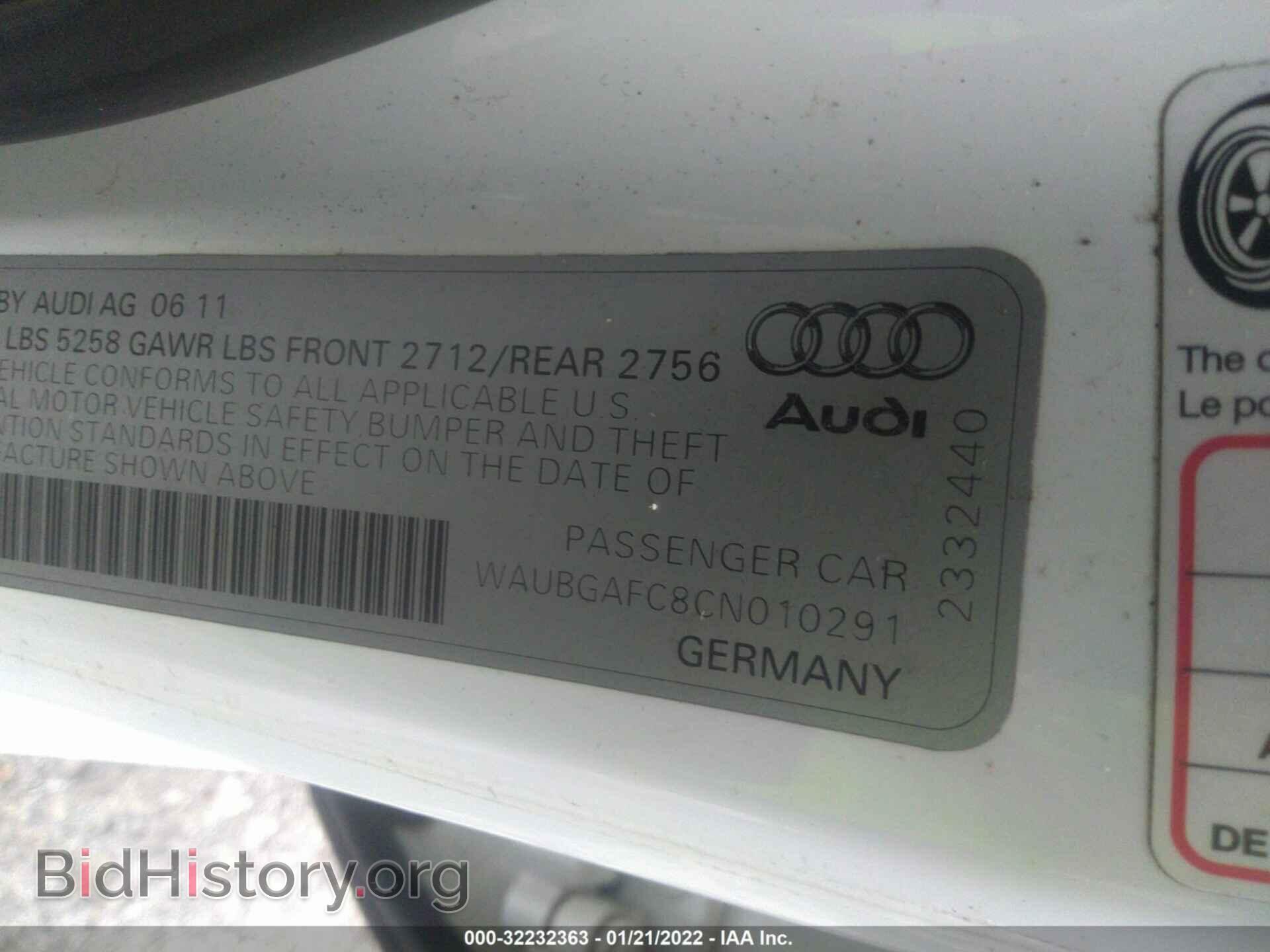 2012 AUDI A6 - VIN: WAUBGAFC8CN010291 - Фото 8