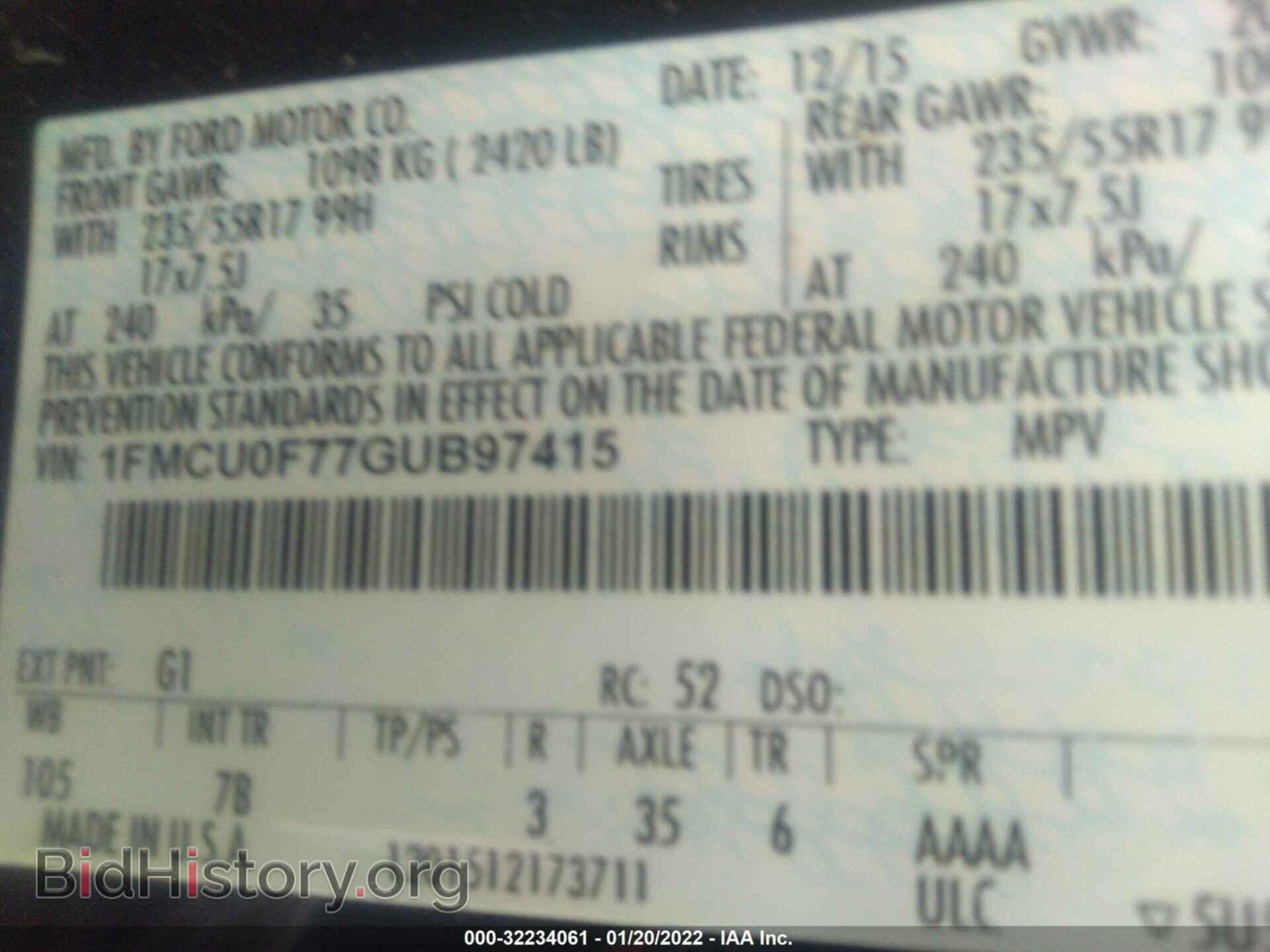 2016 FORD ESCAPE - VIN: 1FMCU0F77GUB97415 - Фото 9