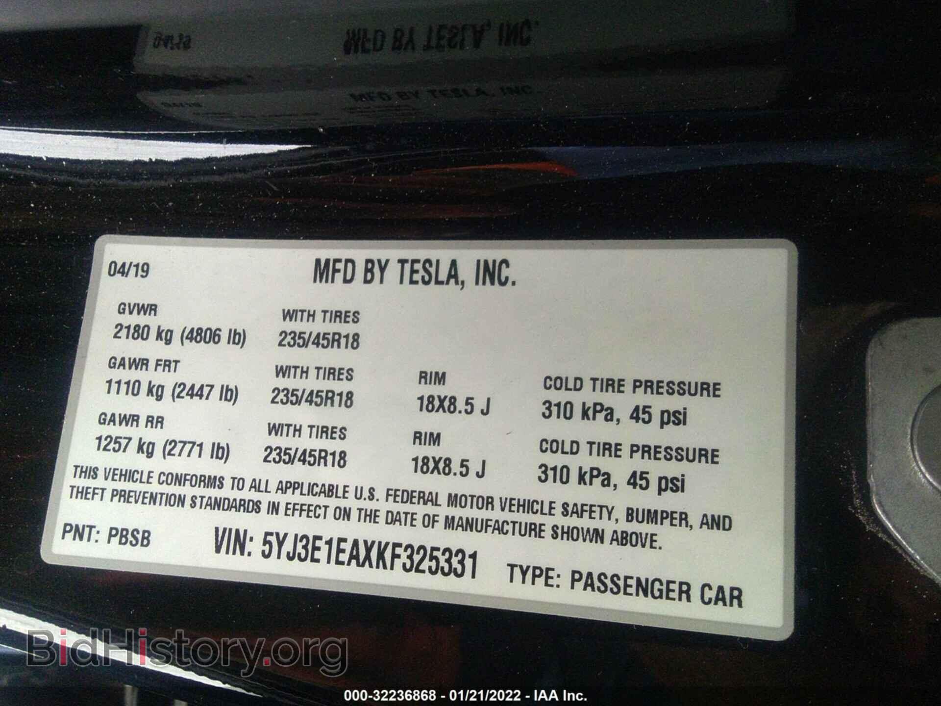 2019 TESLA MODEL 3 - VIN: 5YJ3E1EAXKF325331 - Photo 9