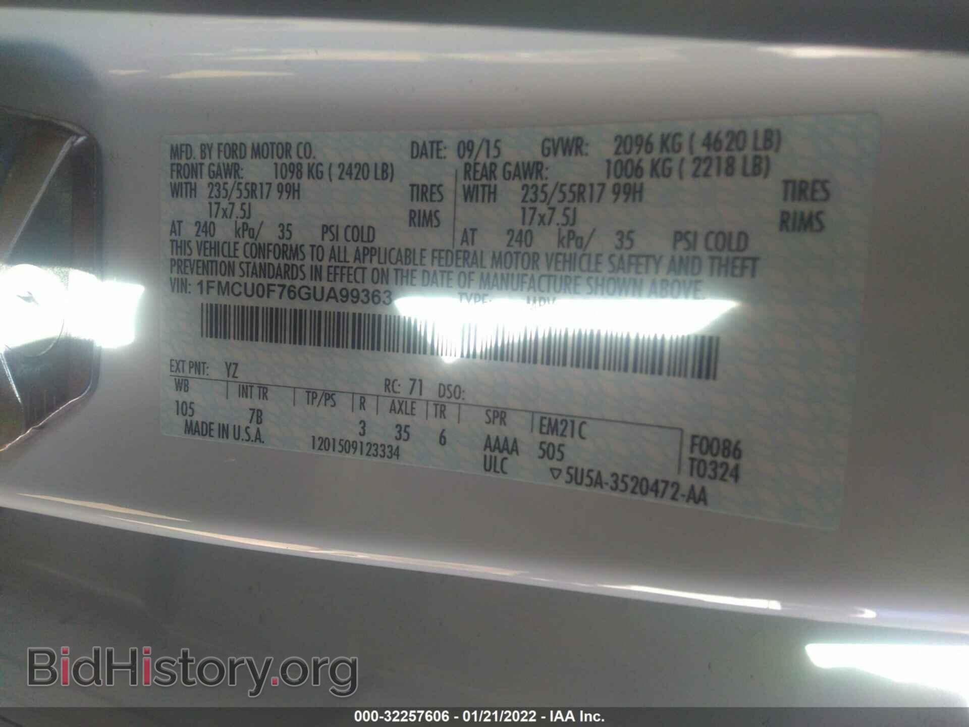 2016 FORD ESCAPE - VIN: 1FMCU0F76GUA99363 - Photo 9