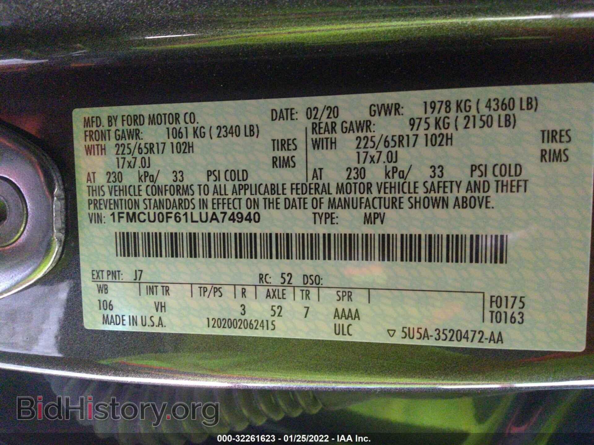 2020 FORD ESCAPE - VIN: 1FMCU0F61LUA74940 - Фото 9
