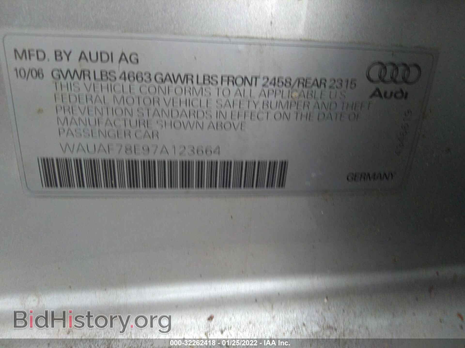 2007 AUDI A4 - VIN: WAUAF78E97A123664 - Фото 9
