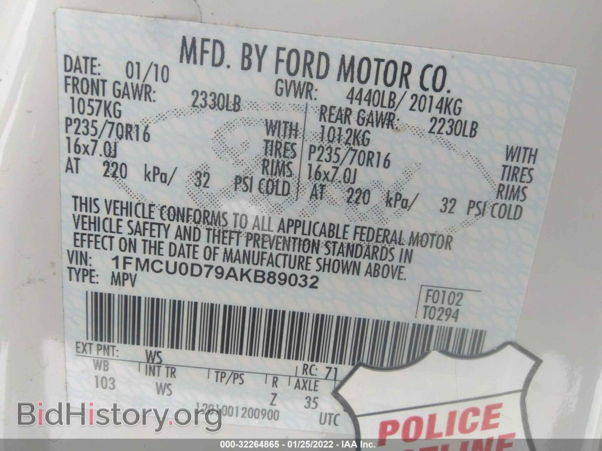 2010 FORD ESCAPE - VIN: 1FMCU0D79AKB89032 - Фото 9