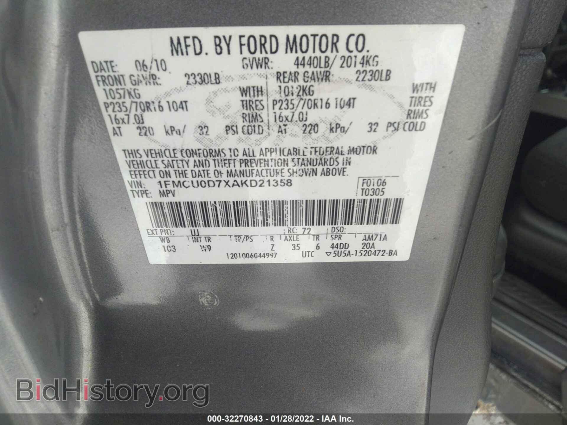 2010 FORD ESCAPE - VIN: 1FMCU0D7XAKD21358 - Фото 9