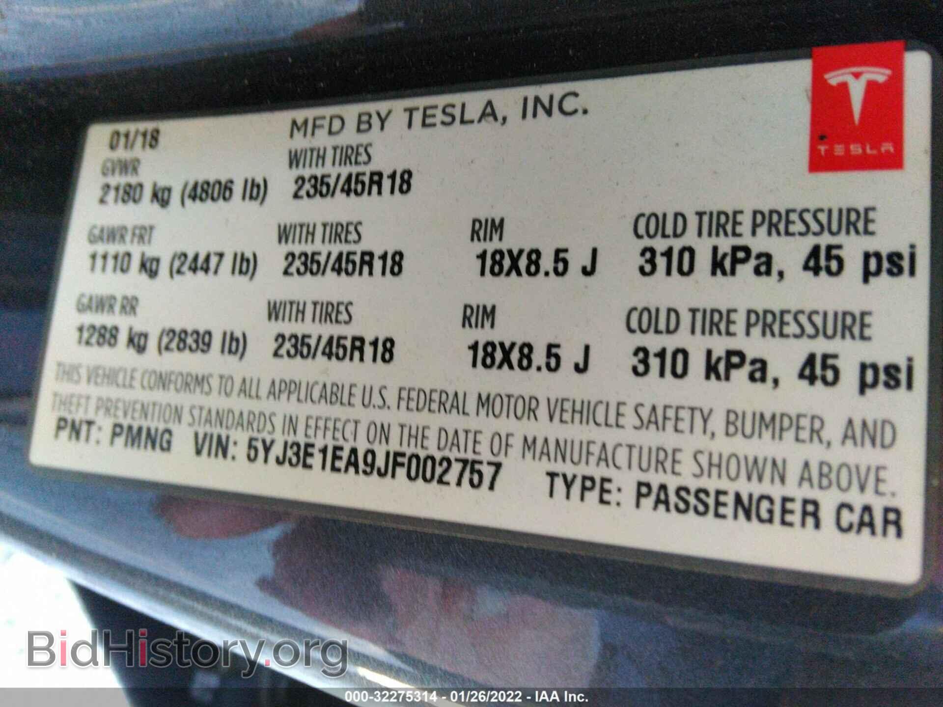 2018 TESLA MODEL 3 - VIN: 5YJ3E1EA9JF002757 - Photo 9
