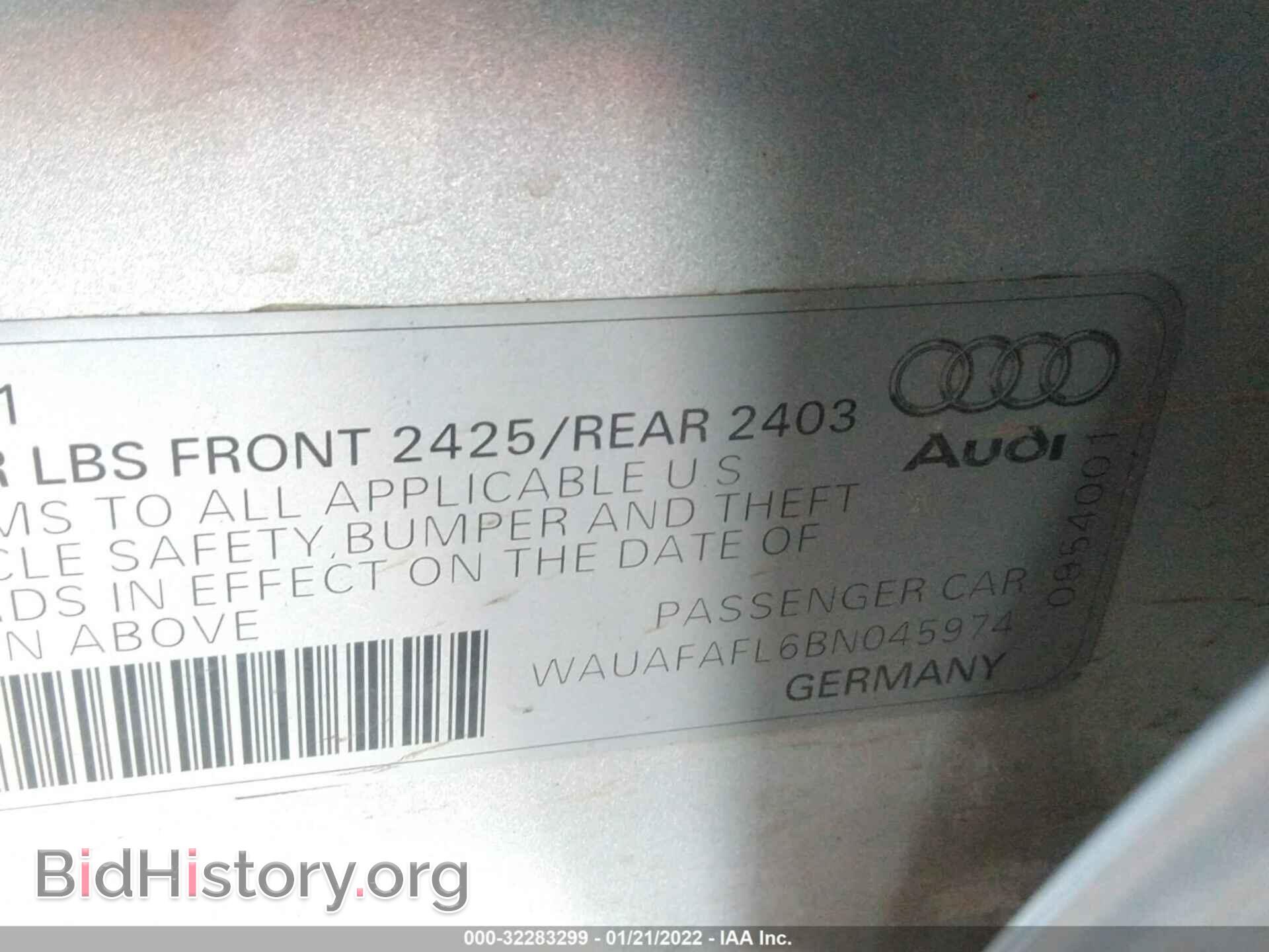 2011 AUDI A4 - VIN: WAUAFAFL6BN045974 - Фото 9