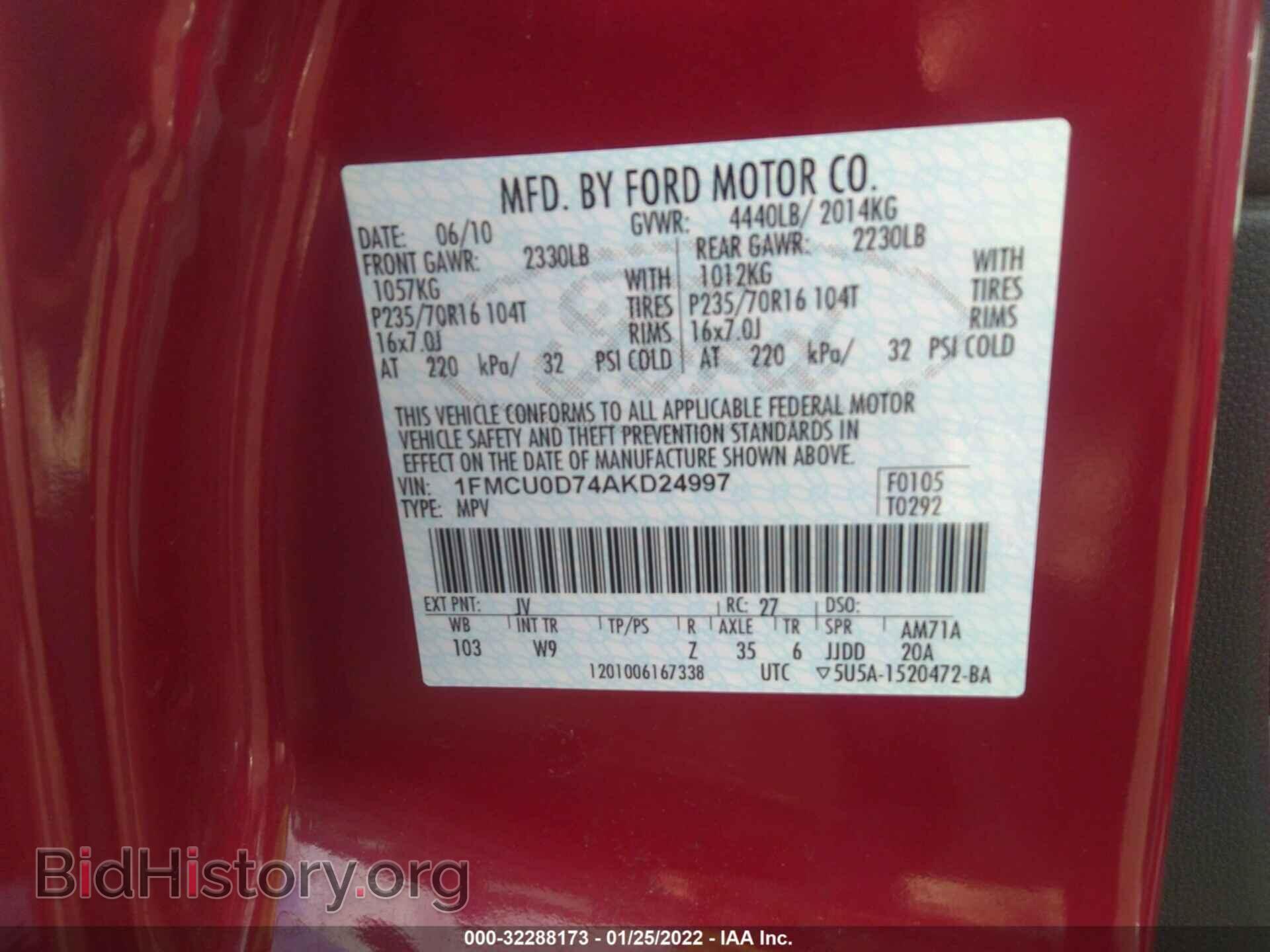 2010 FORD ESCAPE - VIN: 1FMCU0D74AKD24997 - Фото 9