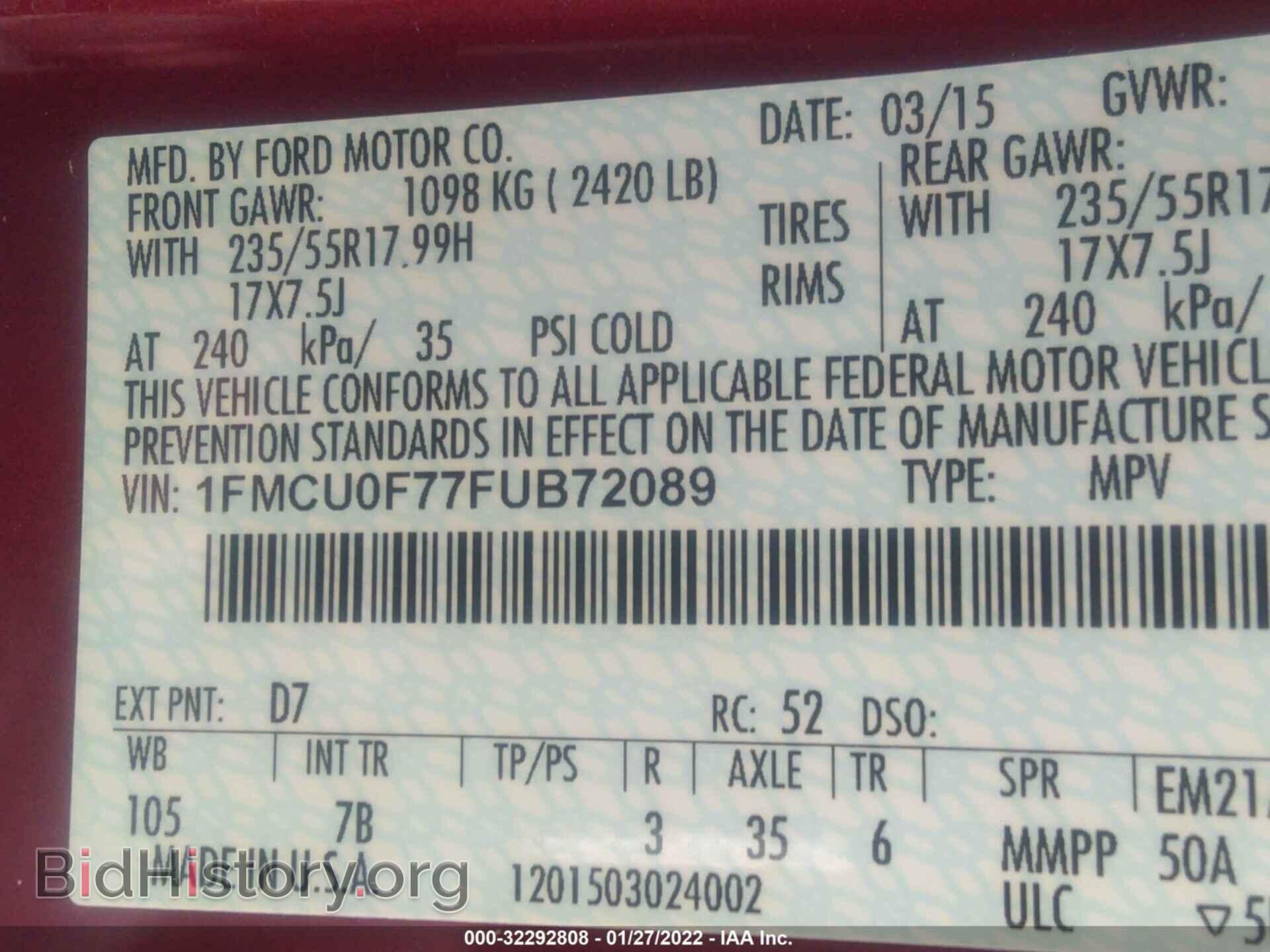 2015 FORD ESCAPE - VIN: 1FMCU0F77FUB72089 - Photo 9