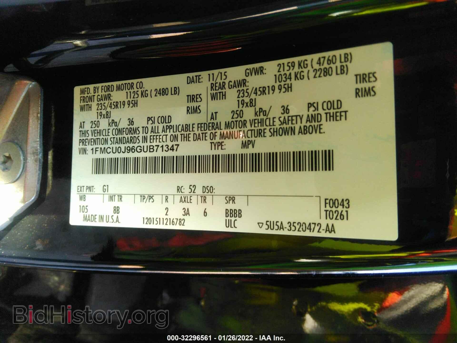 2016 FORD ESCAPE - VIN: 1FMCU0J96GUB71347 - Фото 9