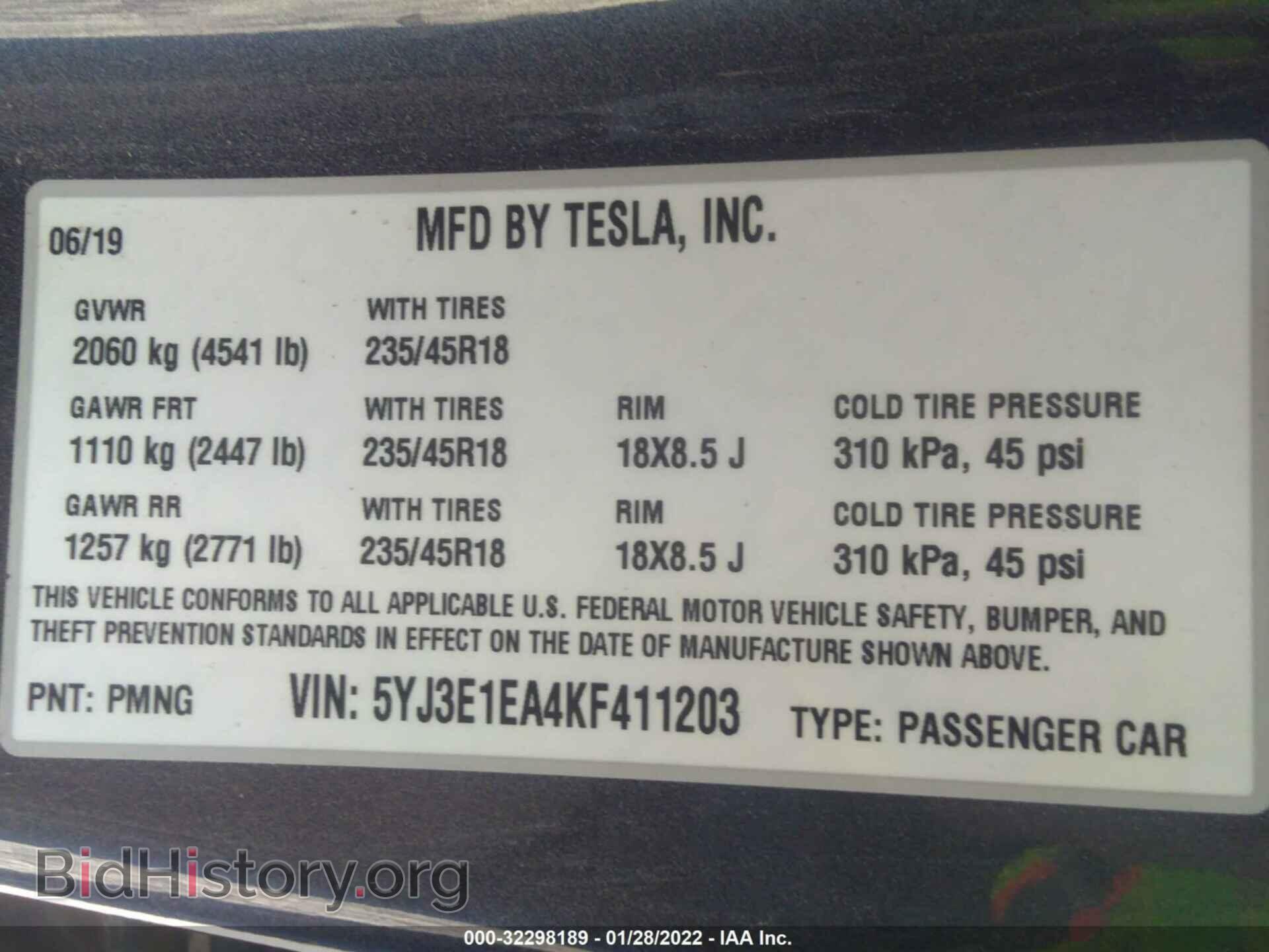 2019 TESLA MODEL 3 - VIN: 5YJ3E1EA4KF411203 - Фото 9